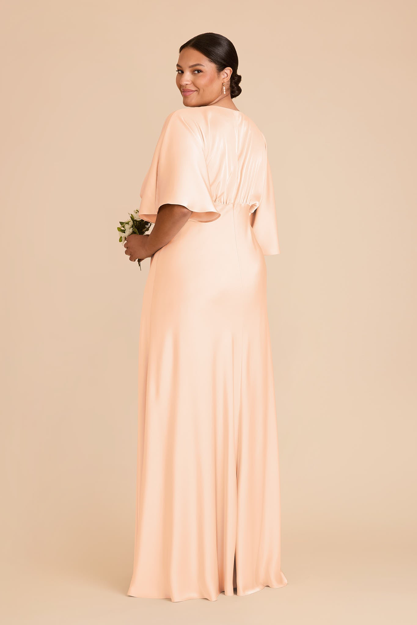 Matte Satin Gown with V-Neck & Kimono Sleeves | Shyla Dress