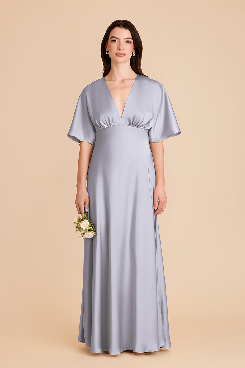 Periwinkle Blue Satin Dress with V-Neck & Thigh Slit | Shyla