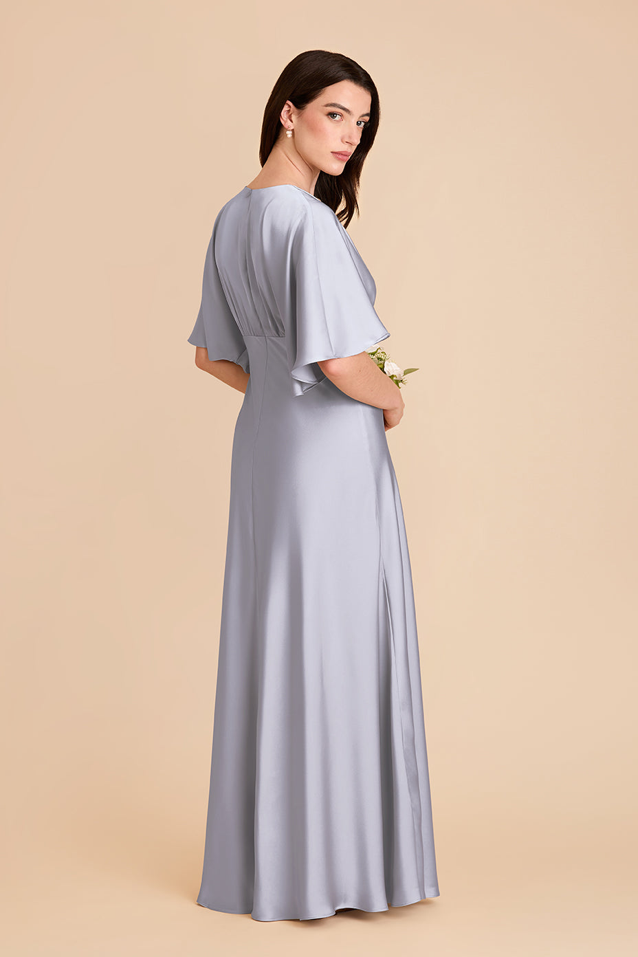 Periwinkle Blue Satin Dress with V-Neck & Thigh Slit | Shyla