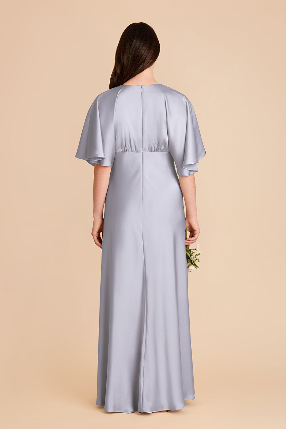 Periwinkle Blue Satin Dress with V-Neck & Thigh Slit | Shyla