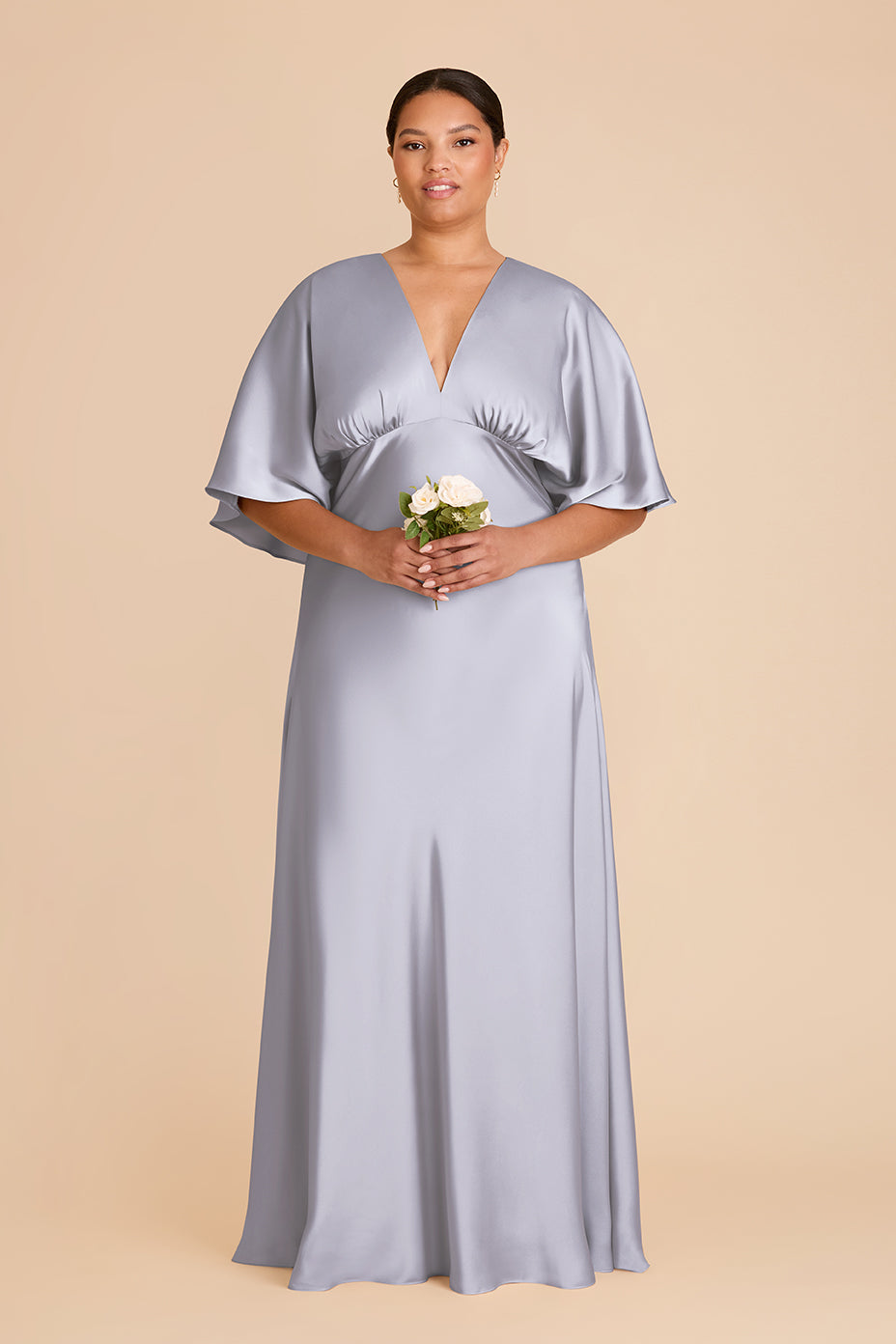 Periwinkle Blue Satin Dress with V-Neck & Thigh Slit | Shyla
