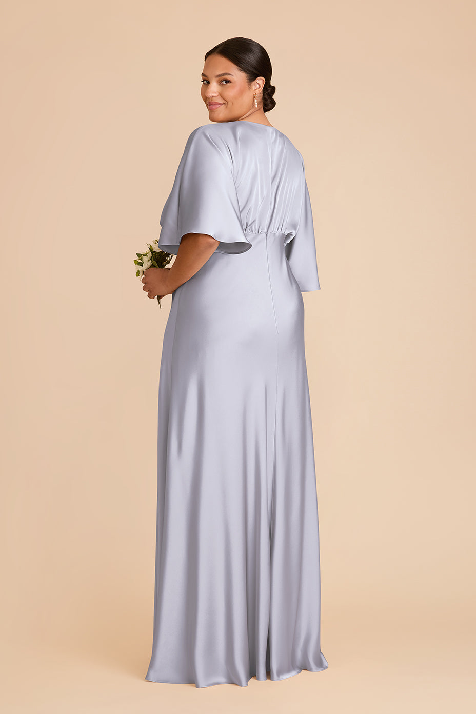 Periwinkle Blue Satin Dress with V-Neck & Thigh Slit | Shyla