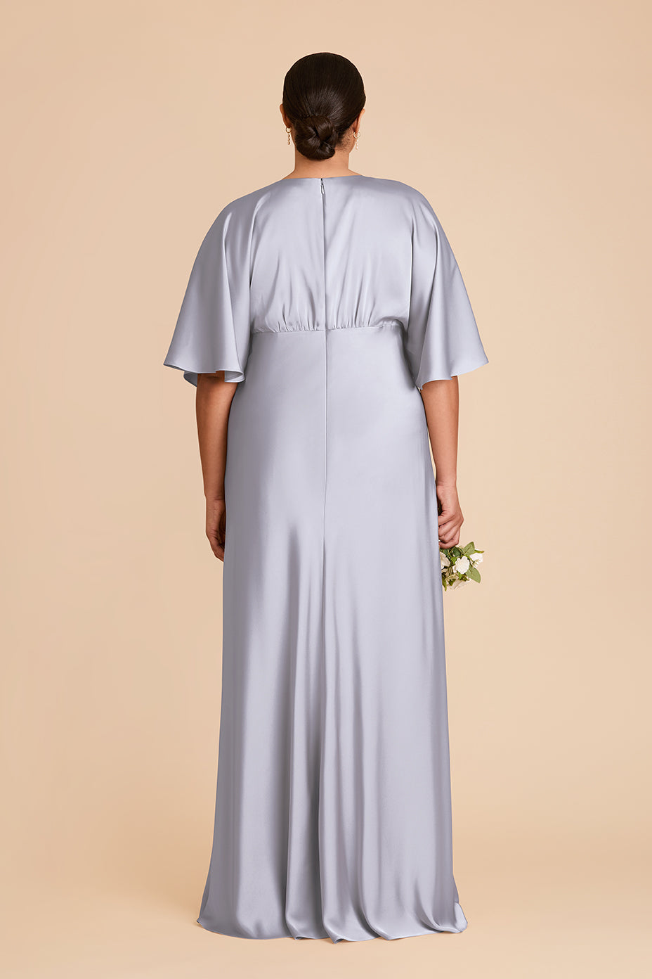 Periwinkle Blue Satin Dress with V-Neck & Thigh Slit | Shyla