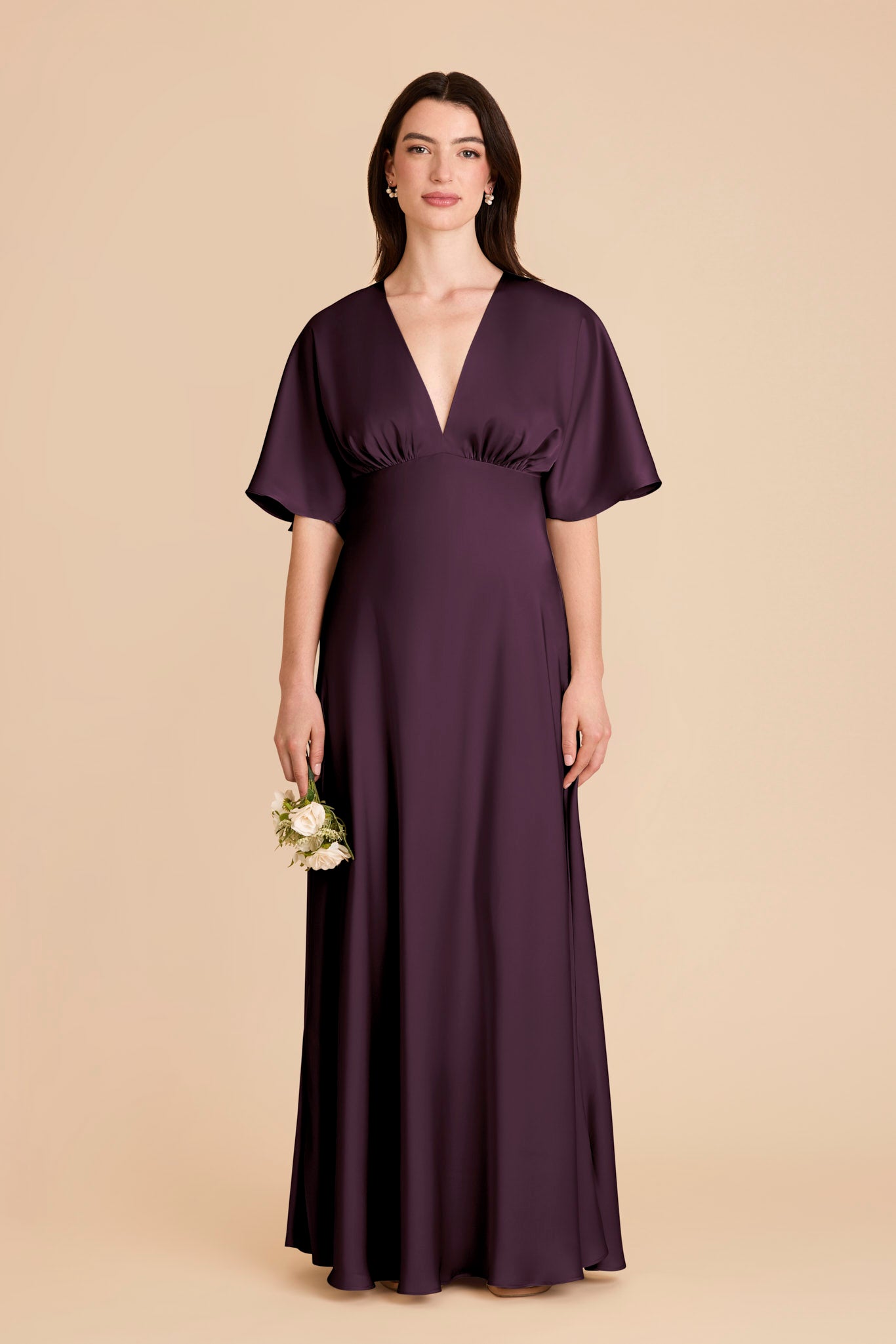 Matte Satin Dress with V-Neck & Thigh Slit | Shyla Plum