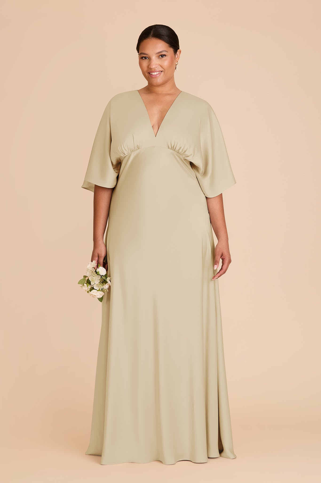 Matte Satin Evening Gown with V-Neck & Slit | Shyla Prosecco