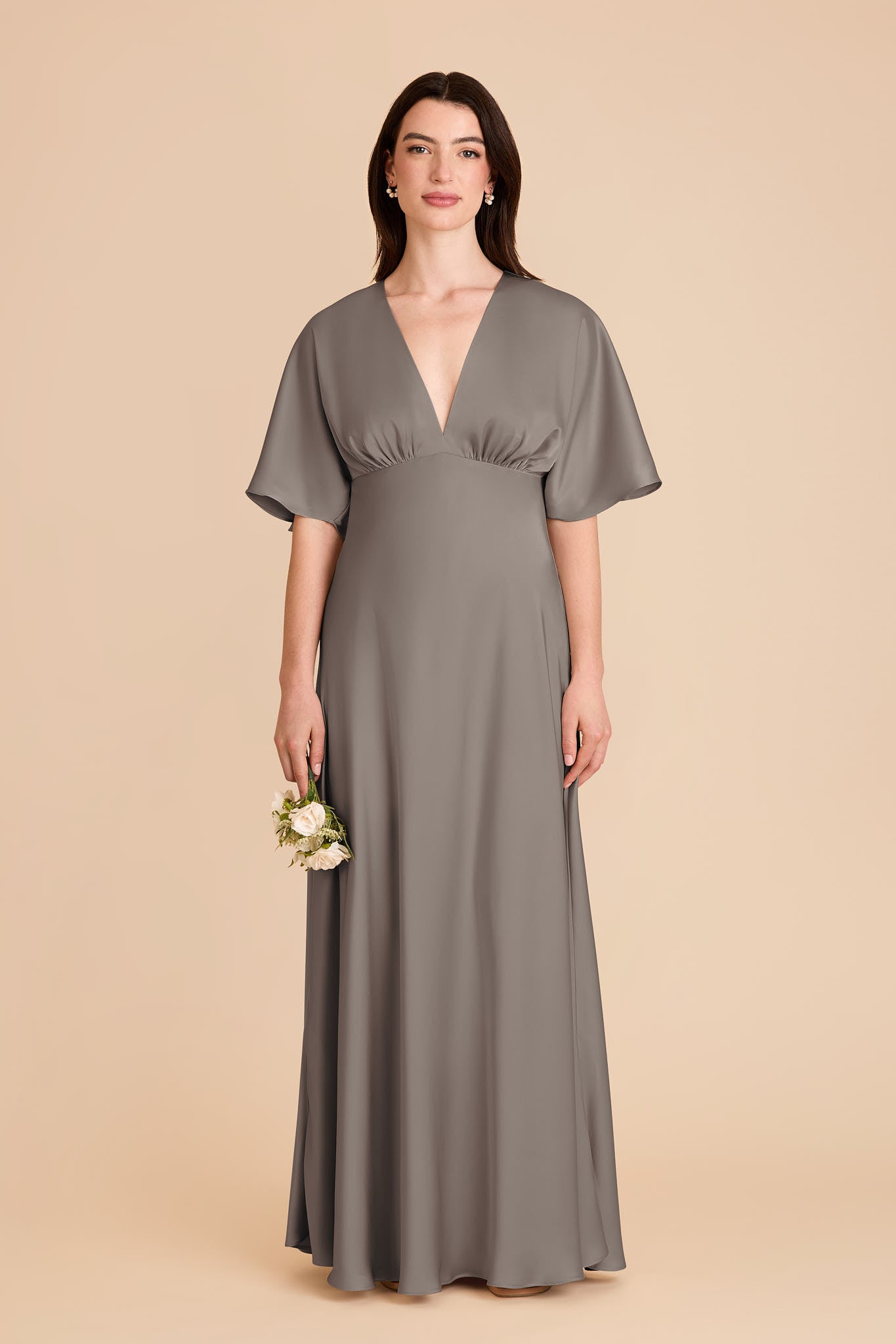 Matte Satin Maxi Dress with V-Neck & Kimono Sleeves | Shyla