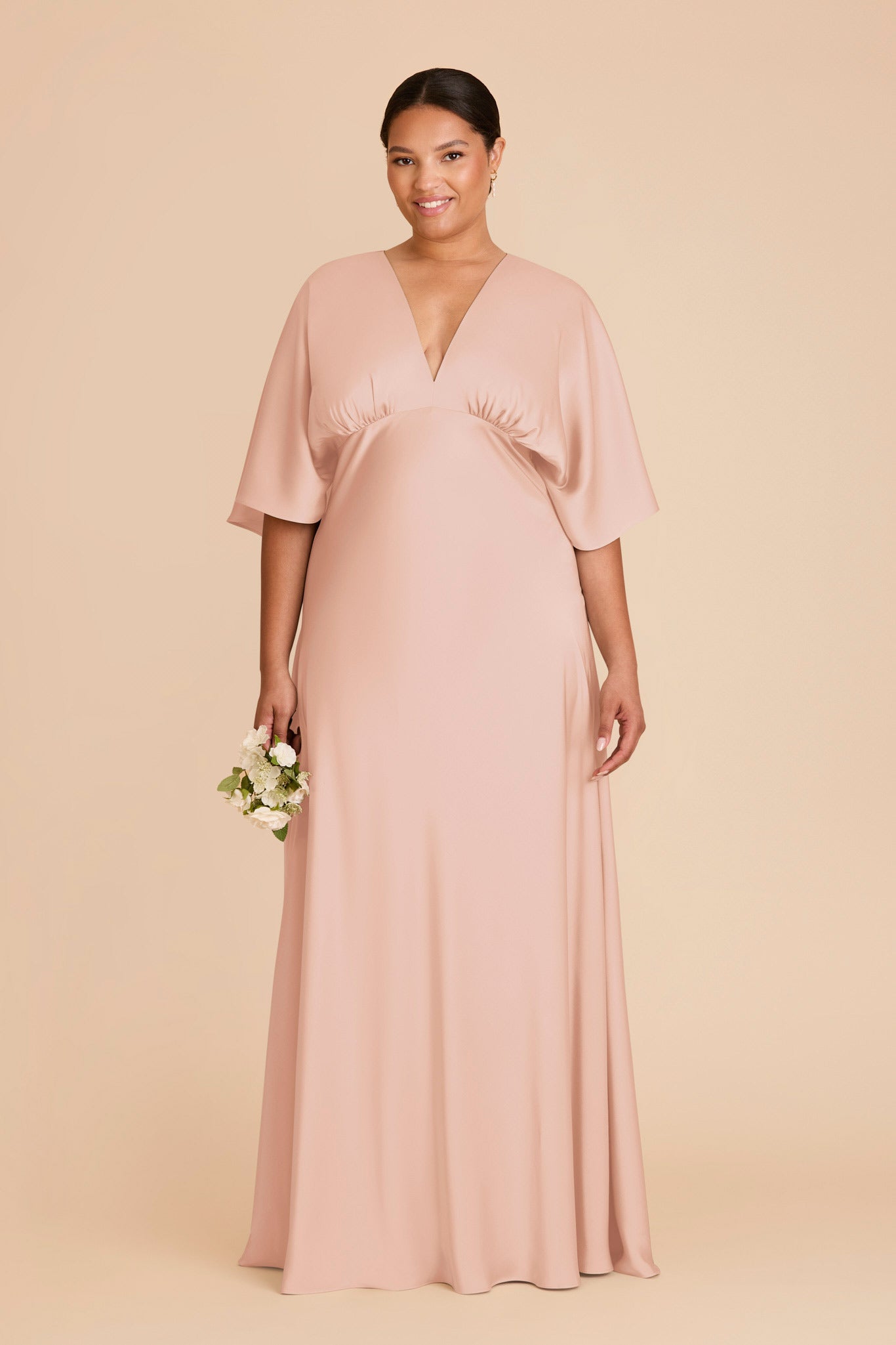 Matte Satin Maxi Dress with V-Neck & Thigh Slit | Shyla Rose Gold