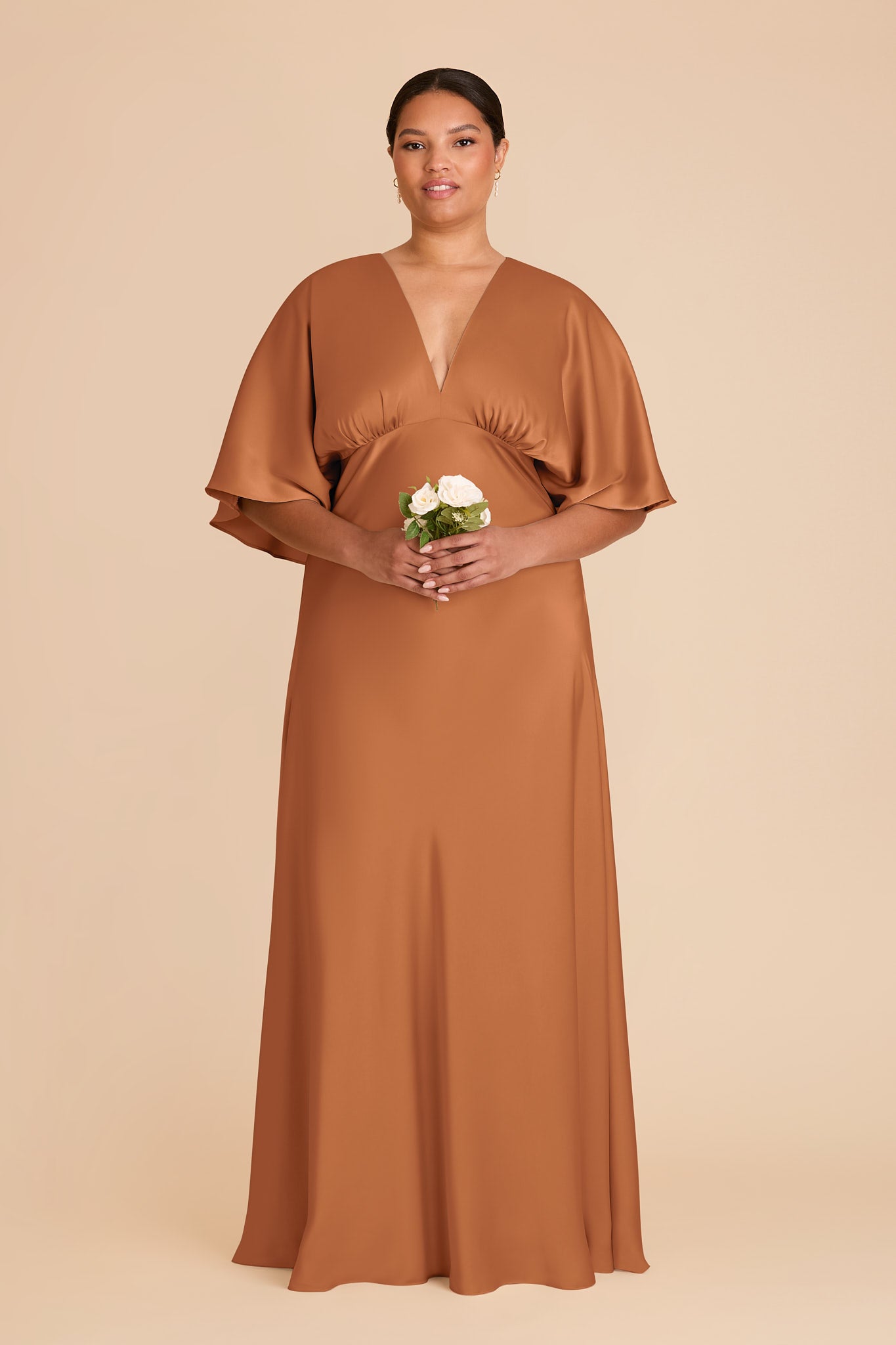 Matte Satin Maxi Dress with V-Neck & Thigh Slit | Shyla Rust