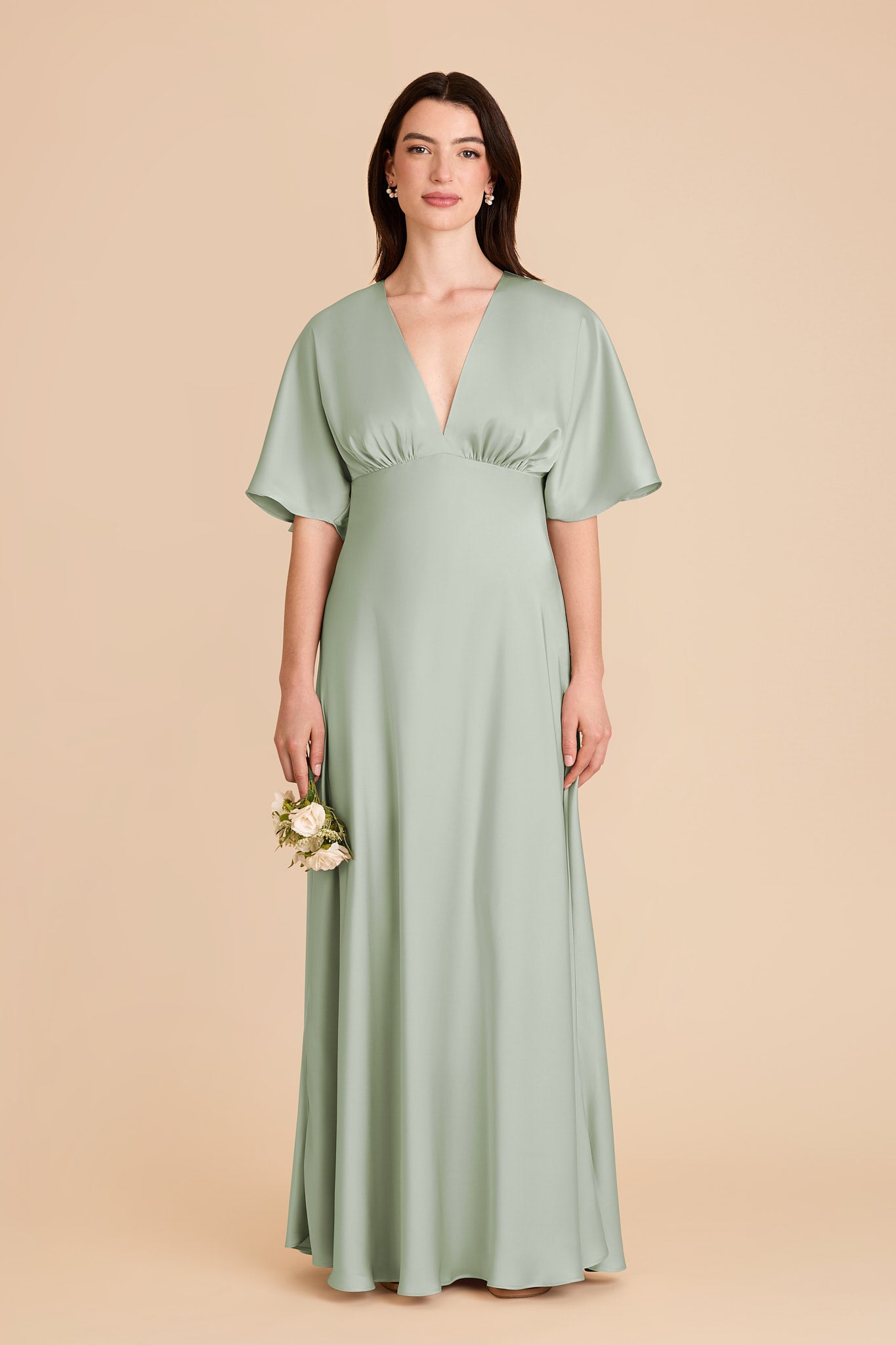 Matte Satin Maxi Dress with V-Neck & Thigh Slit | Shyla