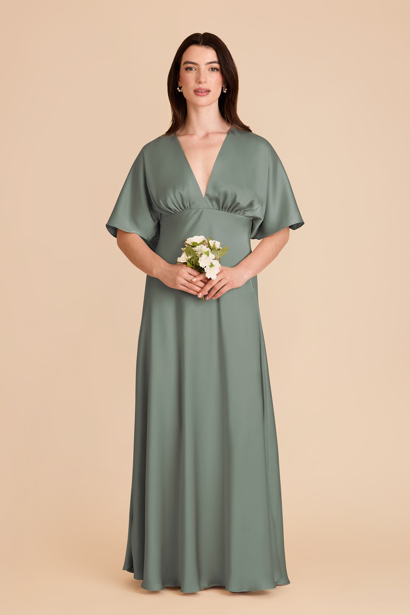 Matte Satin Maxi Dress with V-Neck & Kimono Sleeves | Shyla