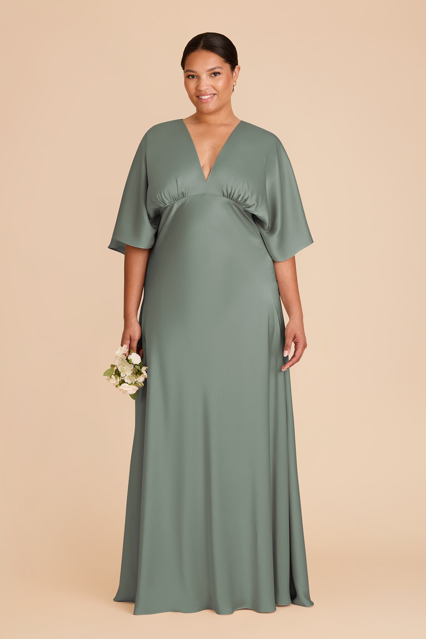 Matte Satin Maxi Dress with V-Neck & Kimono Sleeves | Shyla