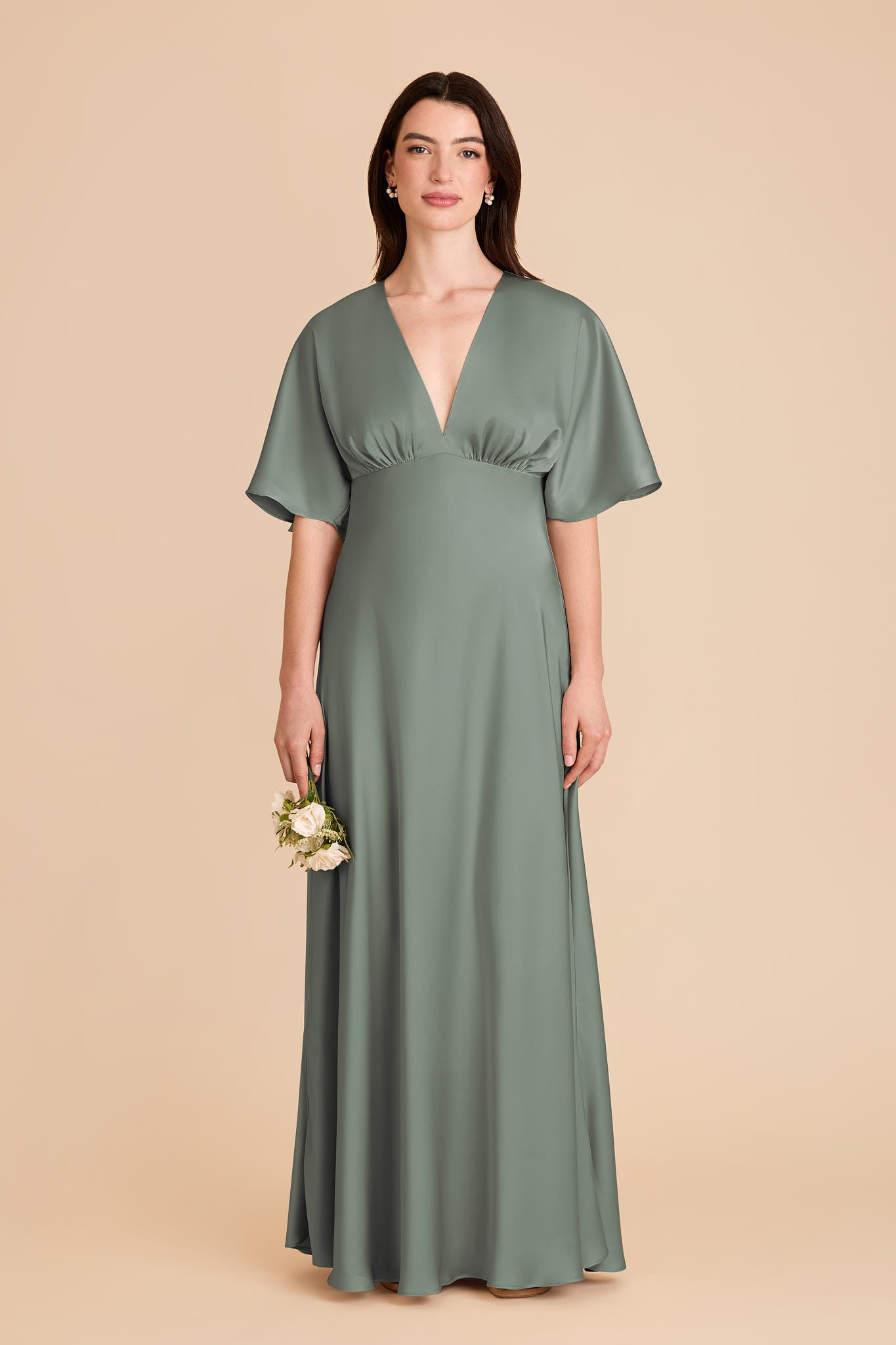 Matte Satin Maxi Dress with V-Neck & Kimono Sleeves | Shyla