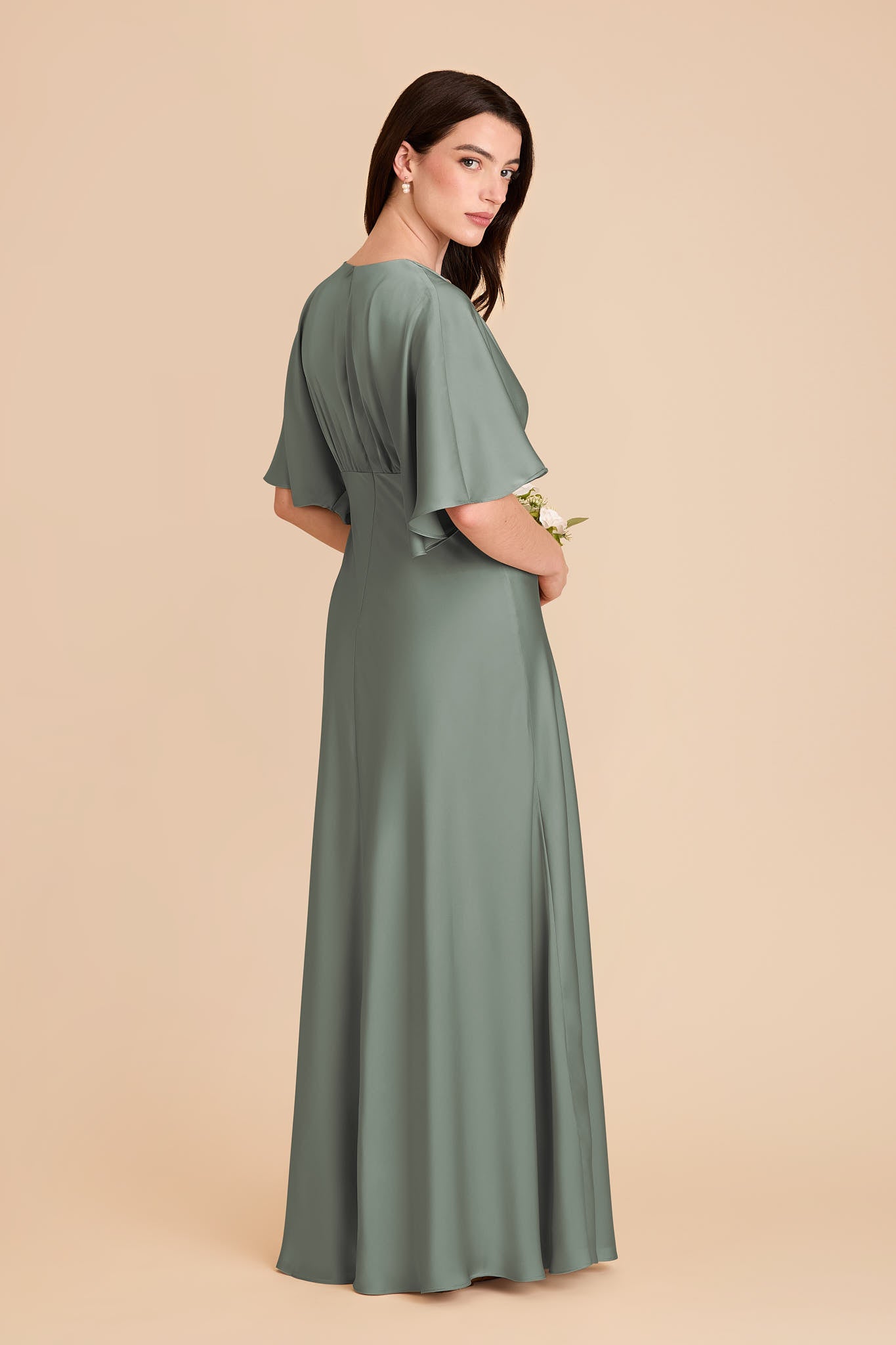 Matte Satin Maxi Dress with V-Neck & Kimono Sleeves | Shyla