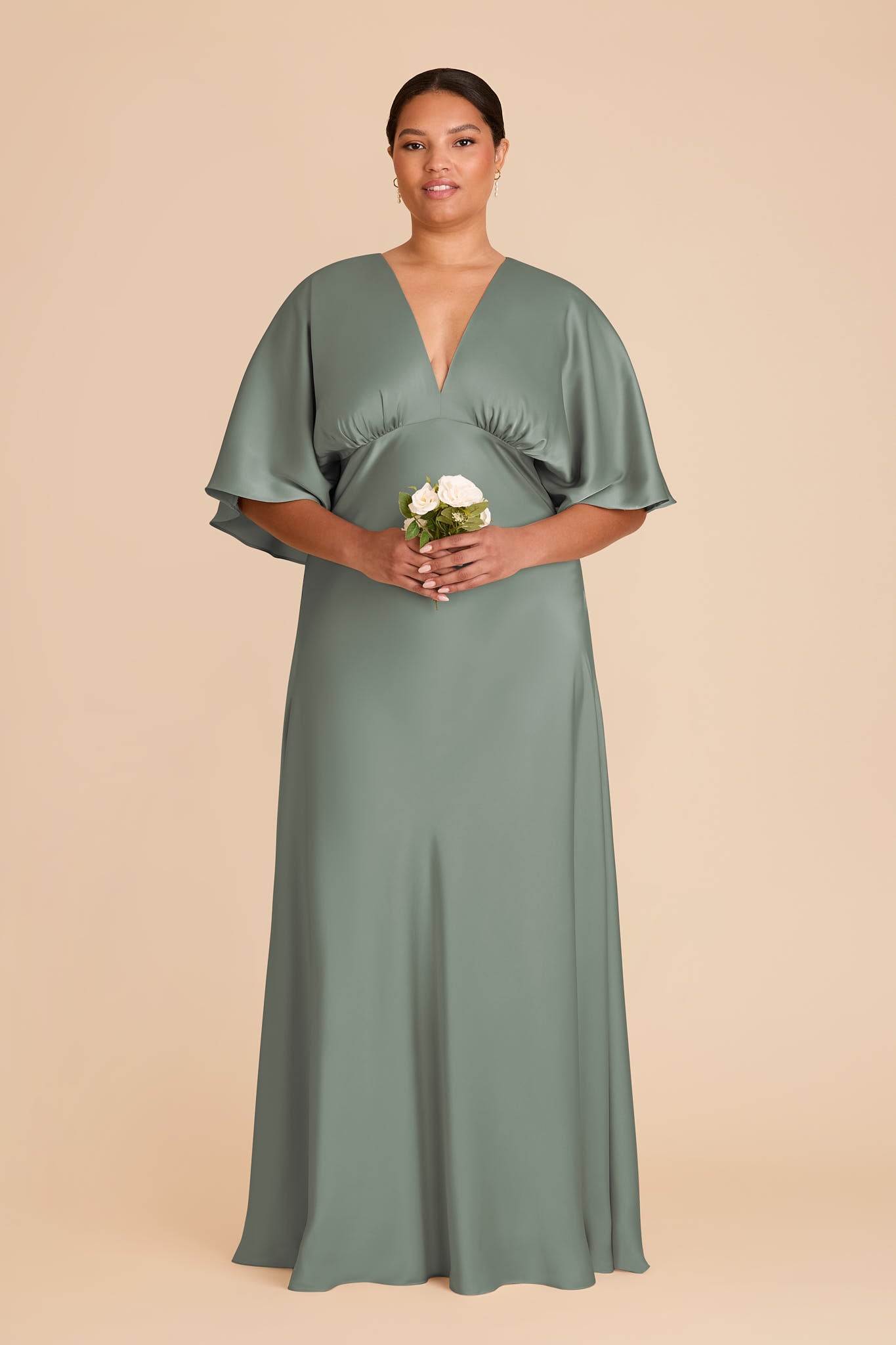Matte Satin Maxi Dress with V-Neck & Kimono Sleeves | Shyla