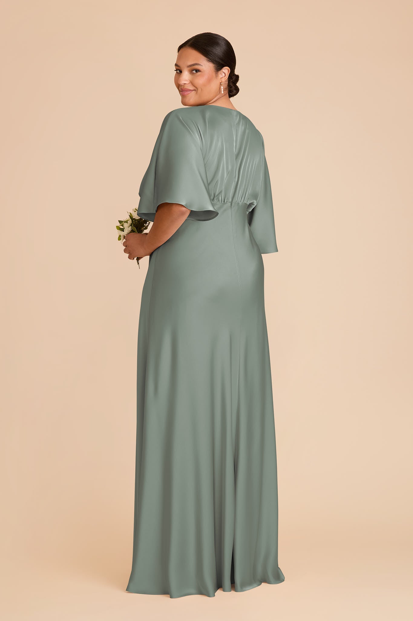 Matte Satin Maxi Dress with V-Neck & Kimono Sleeves | Shyla