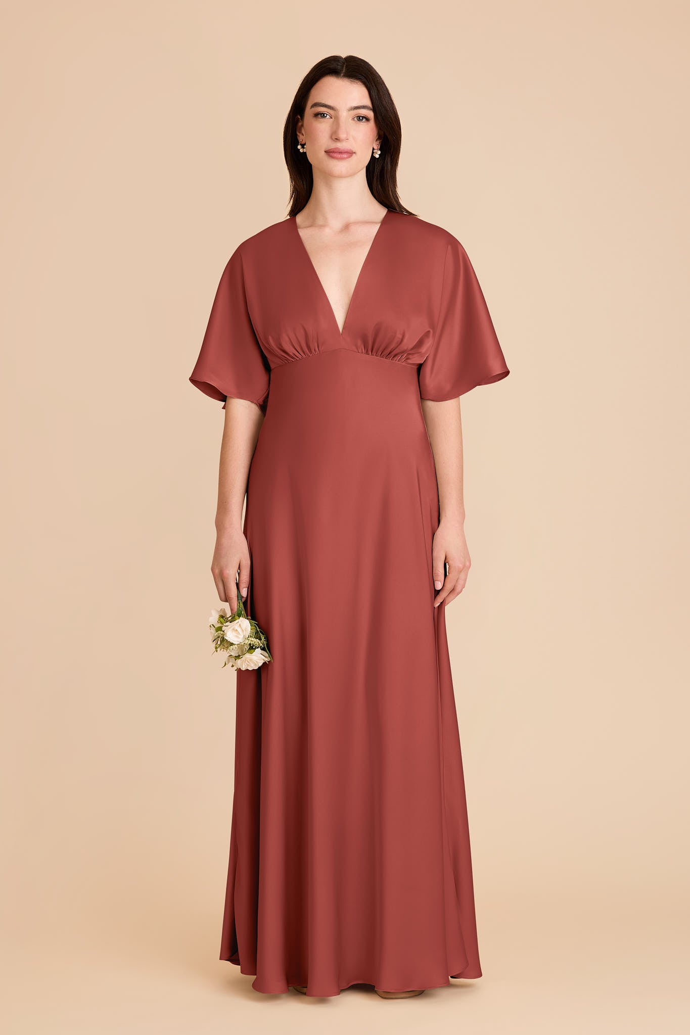 Matte Satin Maxi Dress with V-Neck & Leg Slit | Shyla
