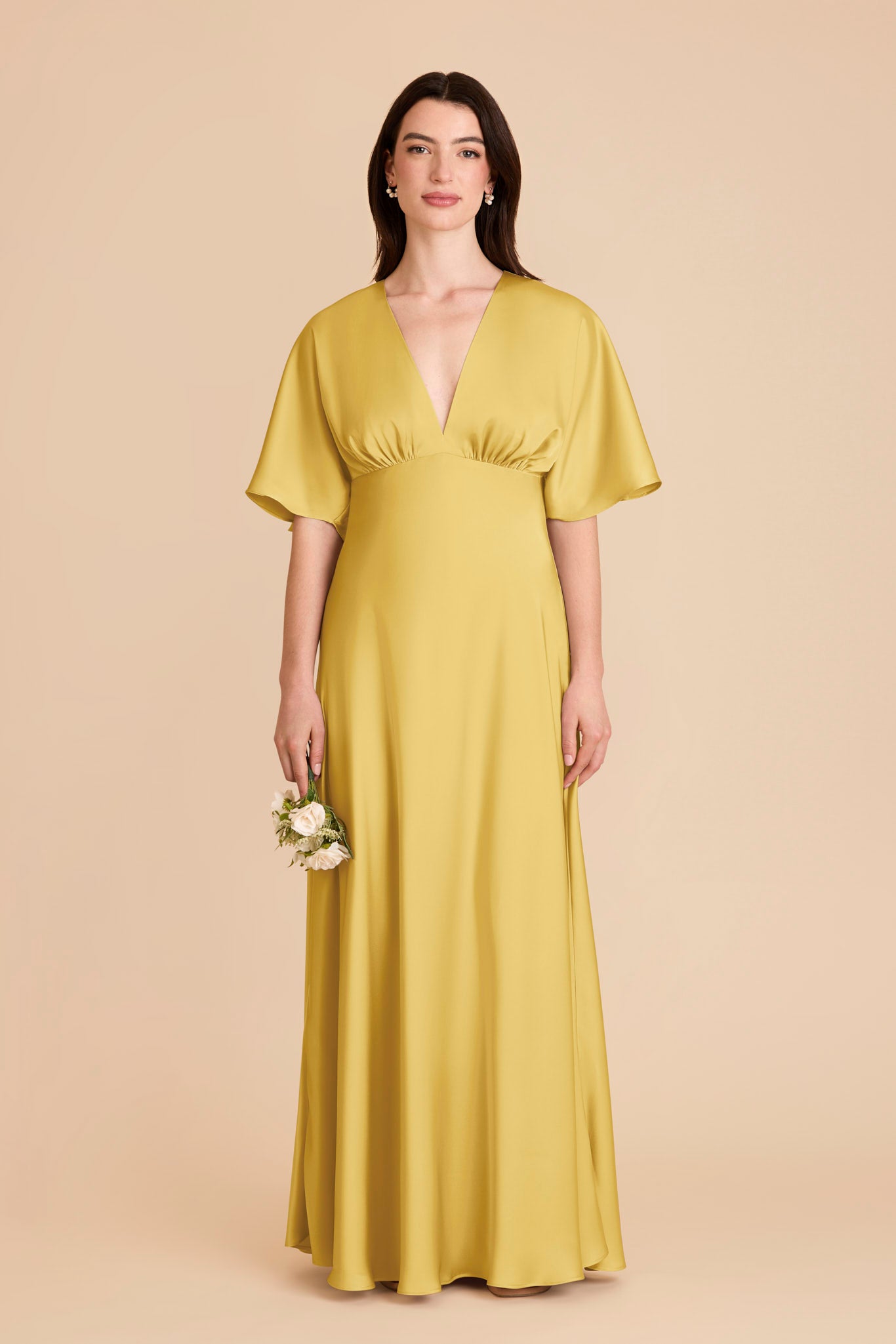 Matte Satin Maxi Dress with V-Neck & Thigh Slit | Shyla
