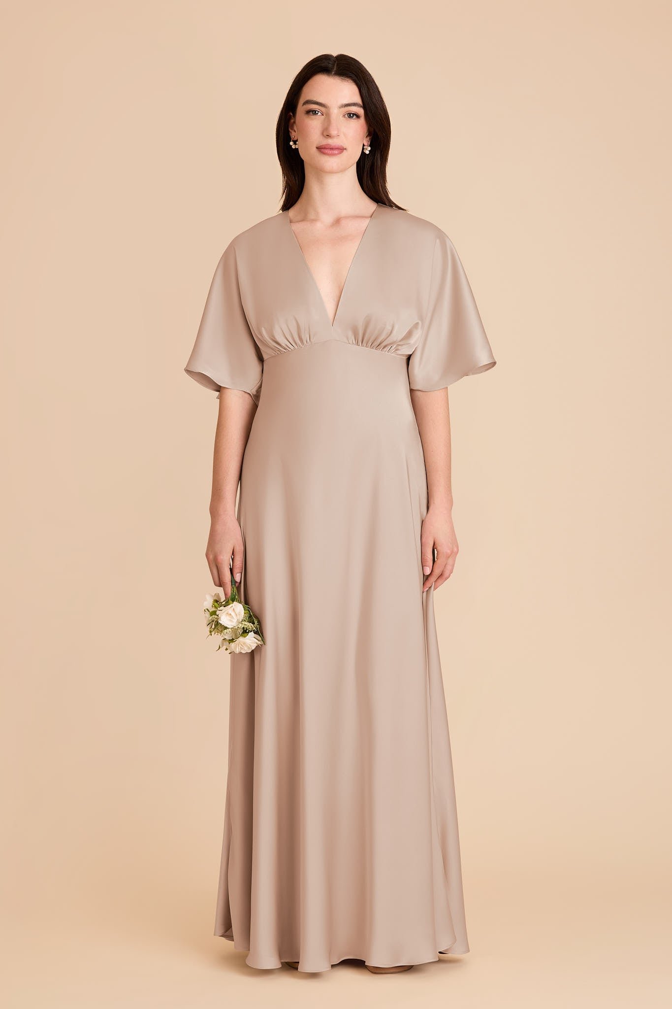Matte Satin Maxi Dress with V-Neck & Leg Slit | Shyla
