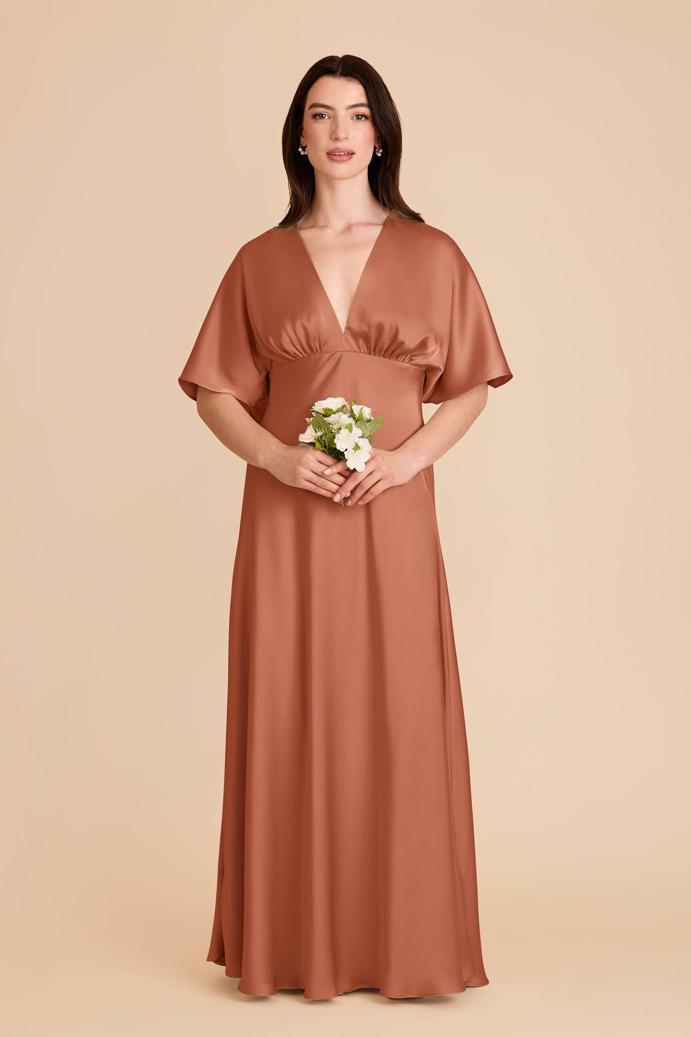Matte Satin Maxi Dress with V-Neck & Kimono Sleeves | Shyla
