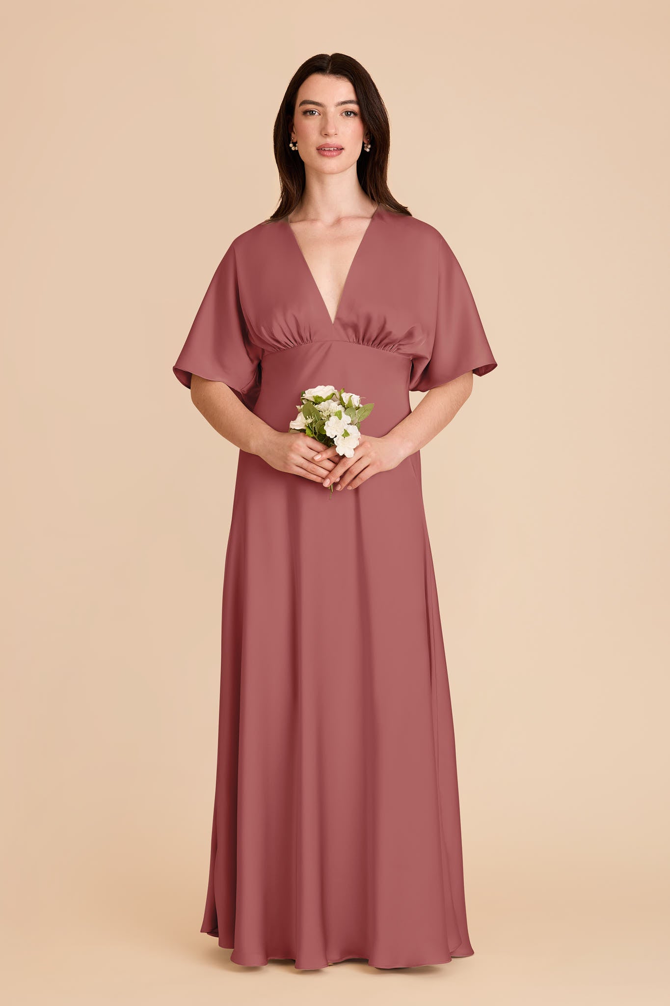Matte Satin Dress with V-Neck & Kimono Sleeves | Shyla Wild Rose