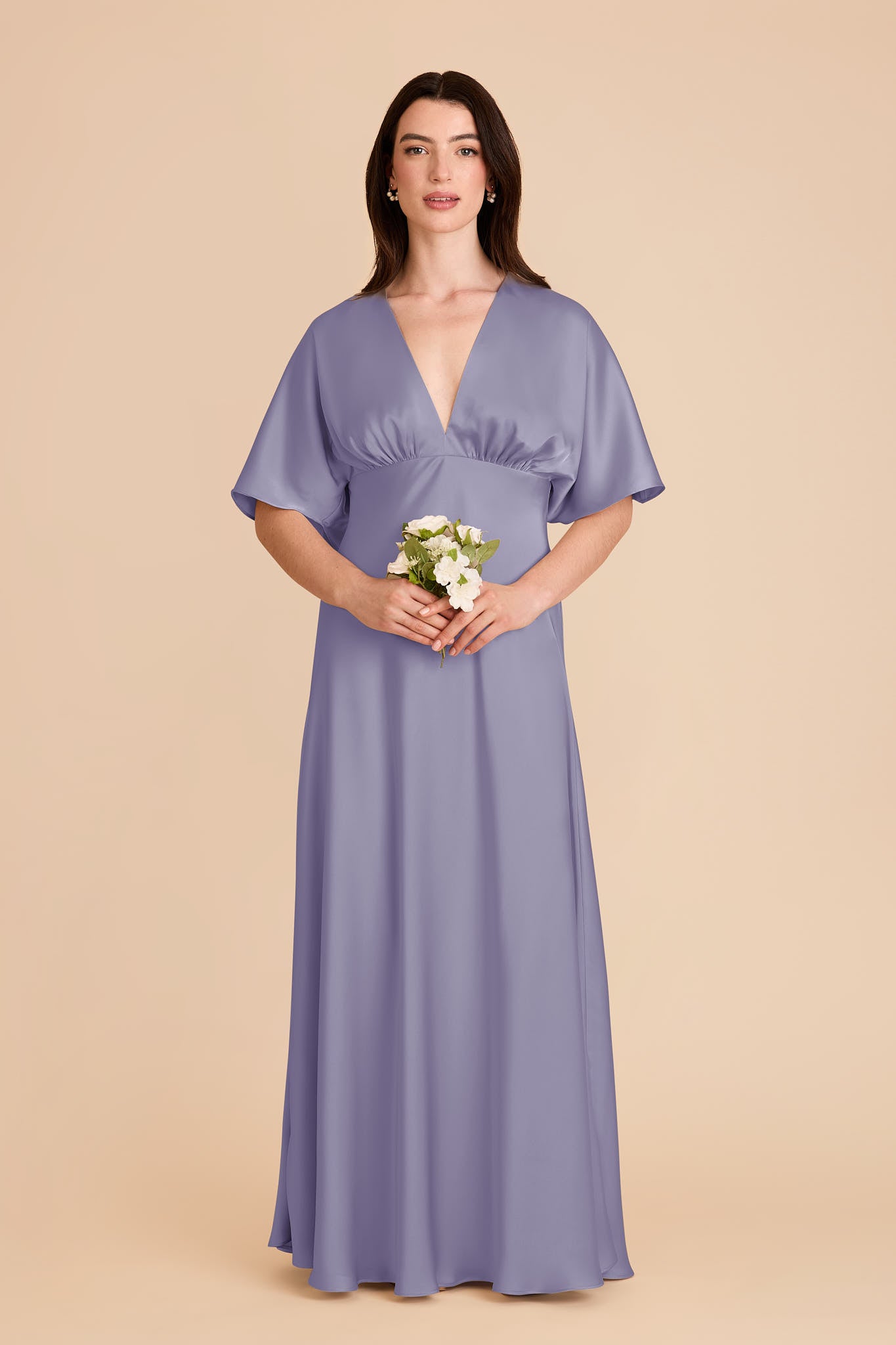 Matte Satin Dress with V-Neck & Leg Slit | Shyla Wisteria