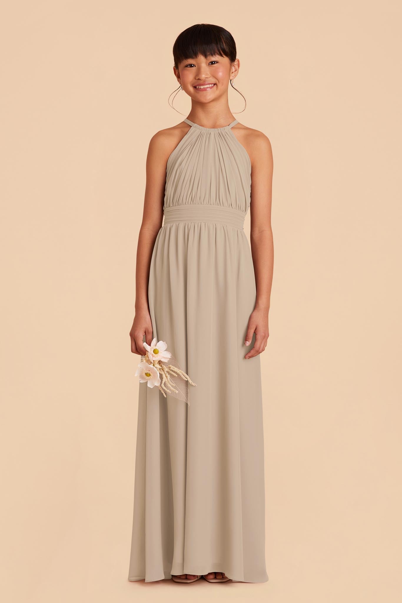 Junior Bridesmaid Dress - Halter Neck Formal Gown | Sienna Almond