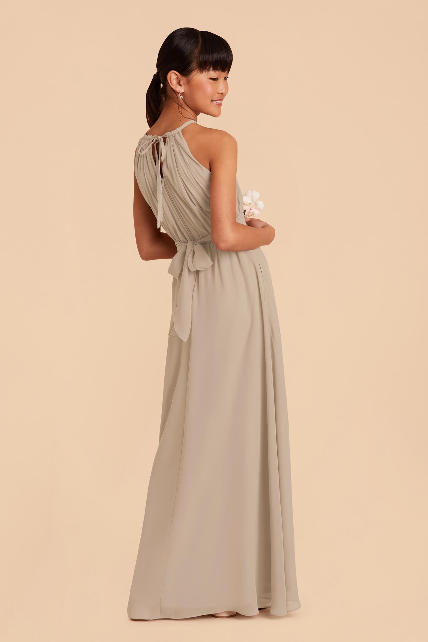 Junior Bridesmaid Dress - Halter Neck Formal Gown | Sienna Almond