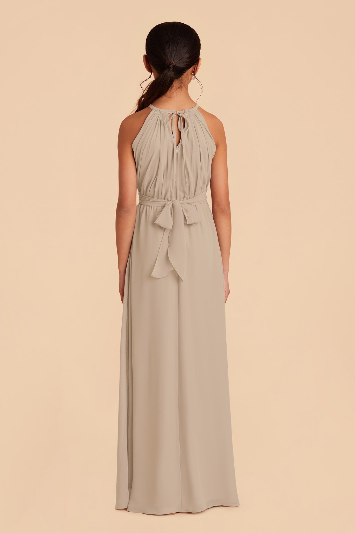 Junior Bridesmaid Dress - Halter Neck Formal Gown | Sienna Almond