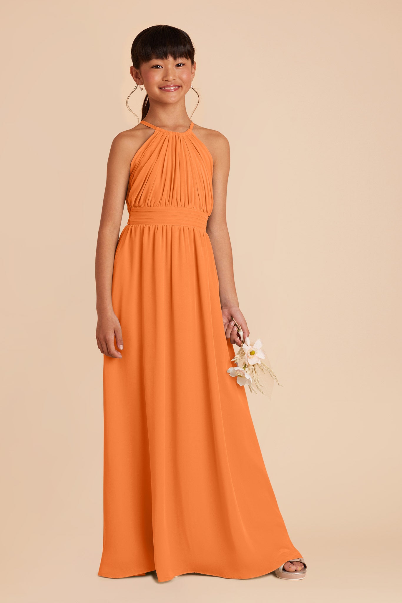 Junior Bridesmaid Dress - Halter Neck Formal Gown in Apricot | Sienna