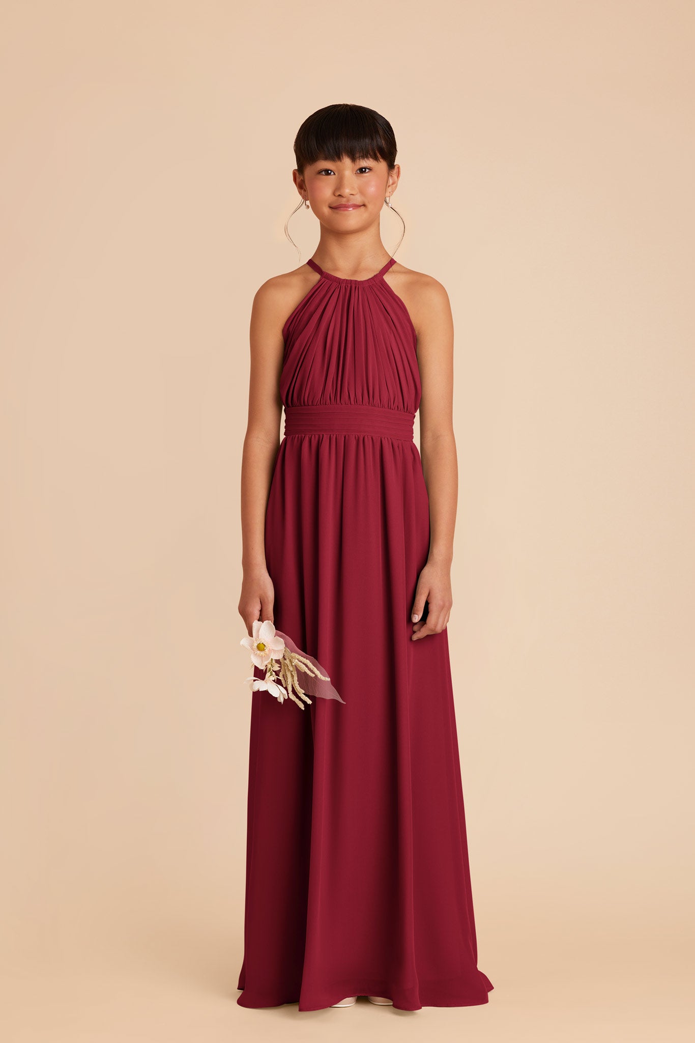 Burgundy Junior Bridesmaid Dress with Halter Neck | Sienna