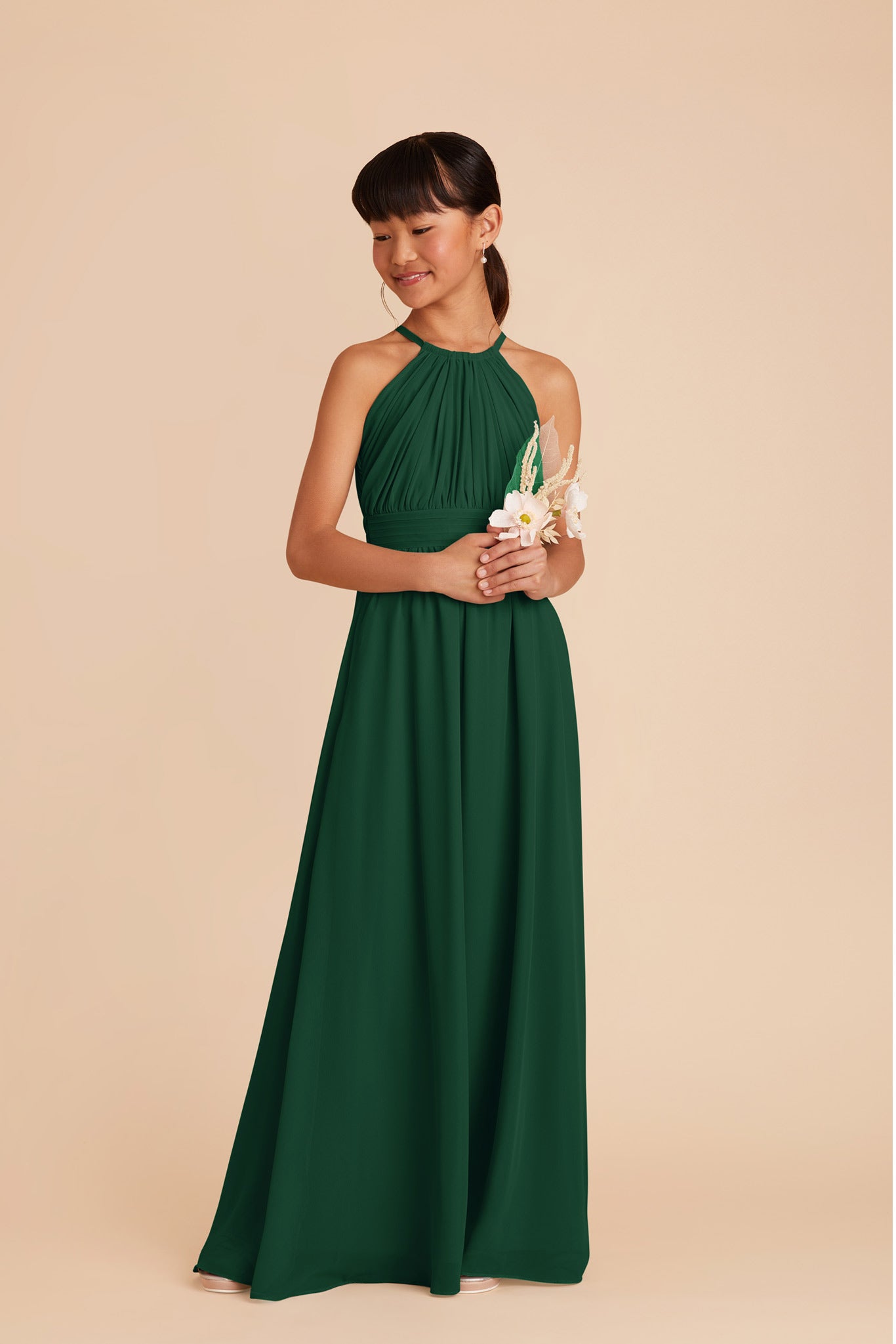 Junior Bridesmaid Dress - Halter Neck in Forest Green | Sienna