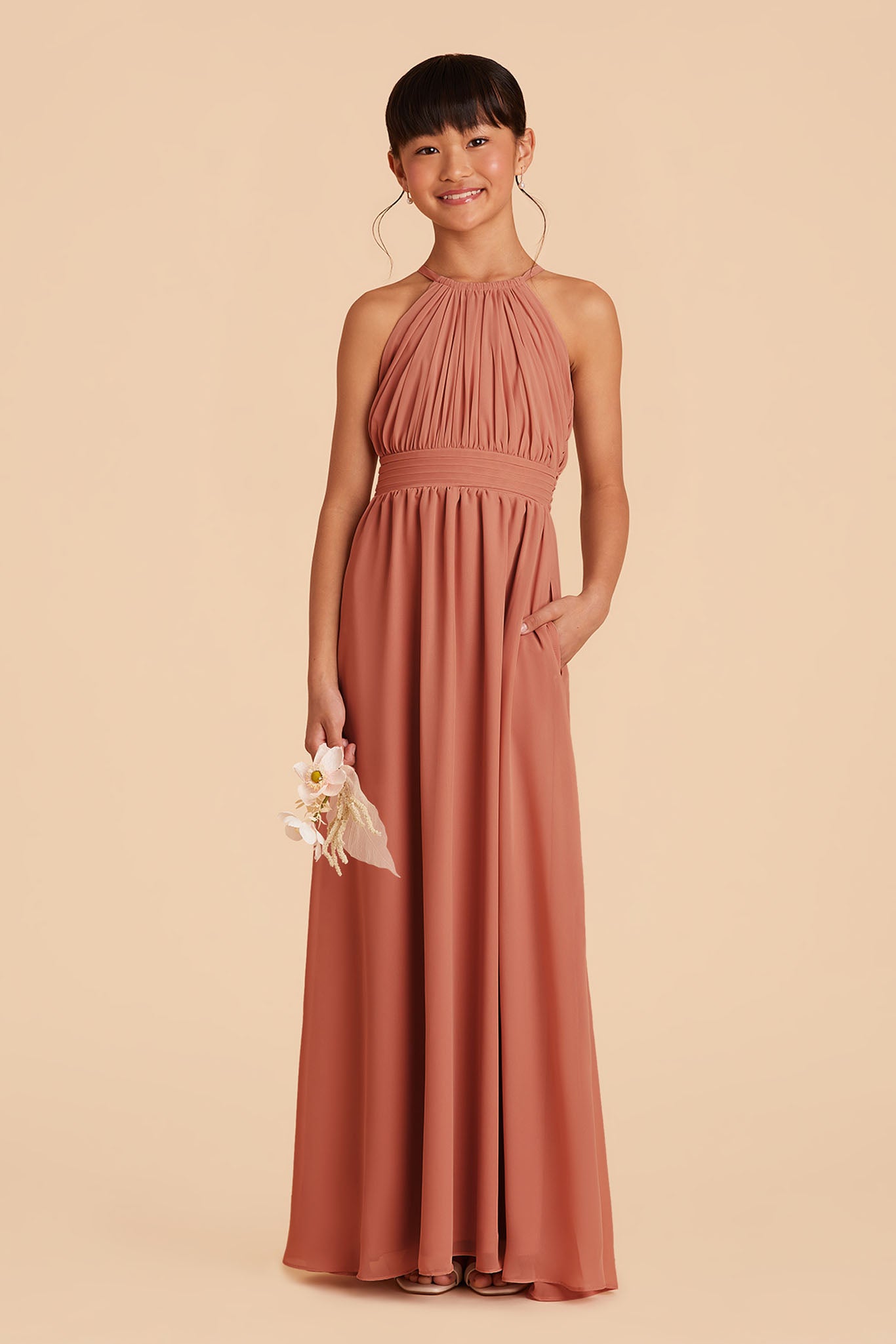 Junior Bridesmaid Dress - Halter-Neck Terracotta | Sienna