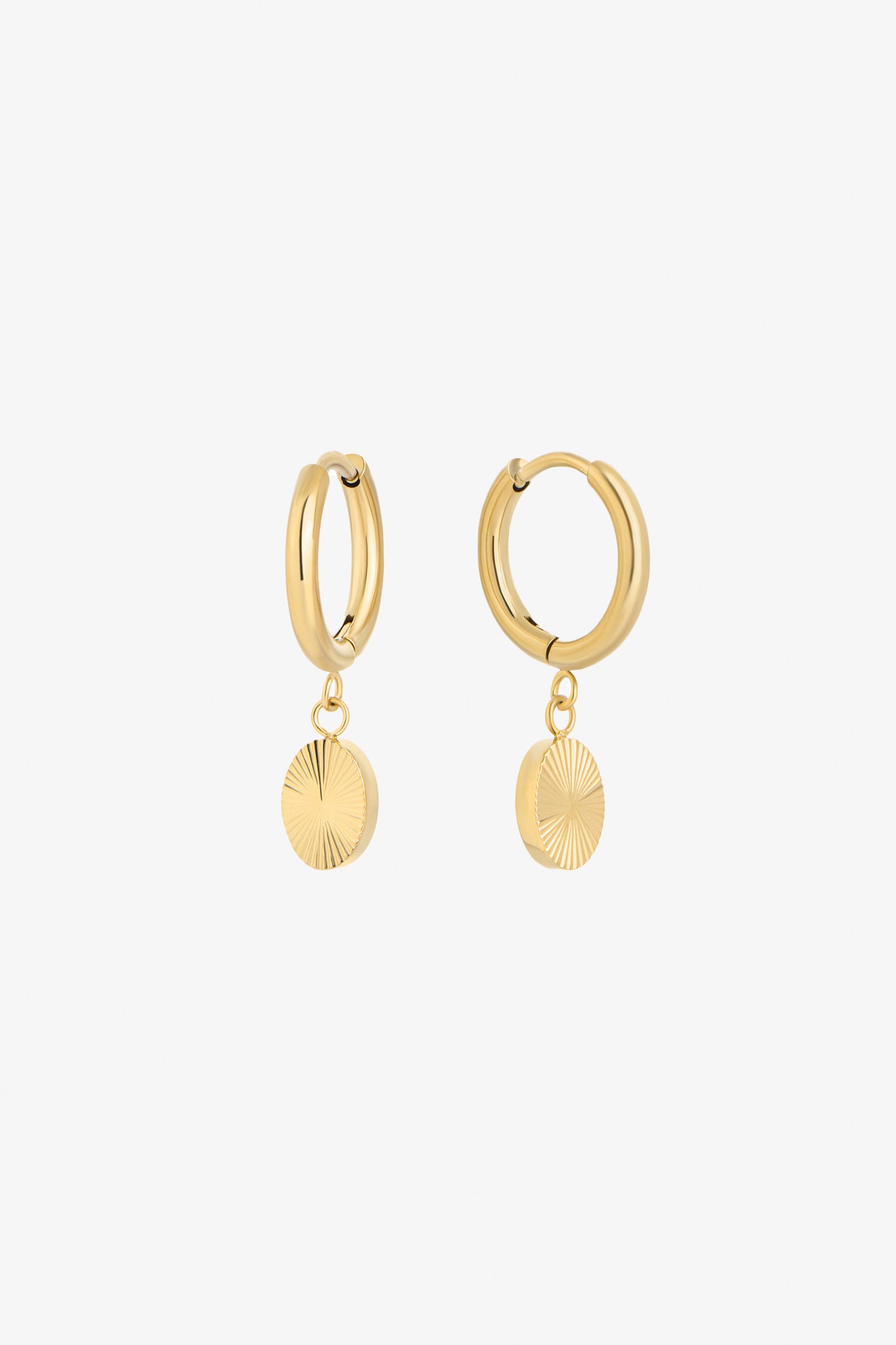 Gold Huggie Earrings with Sun Ray Charm | Soleilo by Mia Bijoux