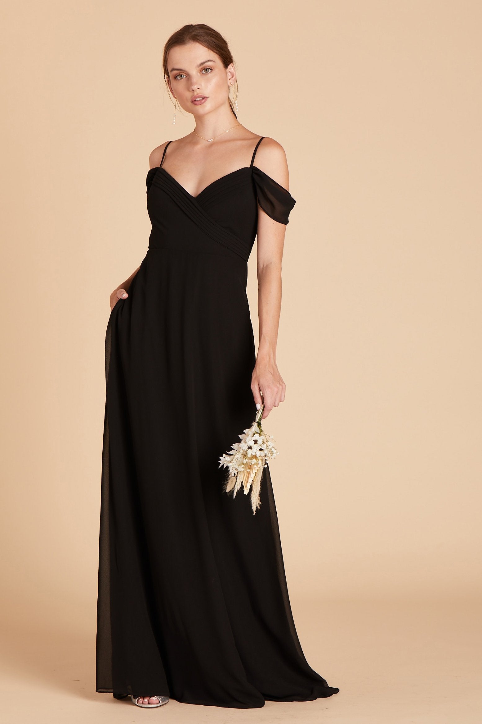 Off-the-Shoulder Convertible Dress with Pockets | Spence Black