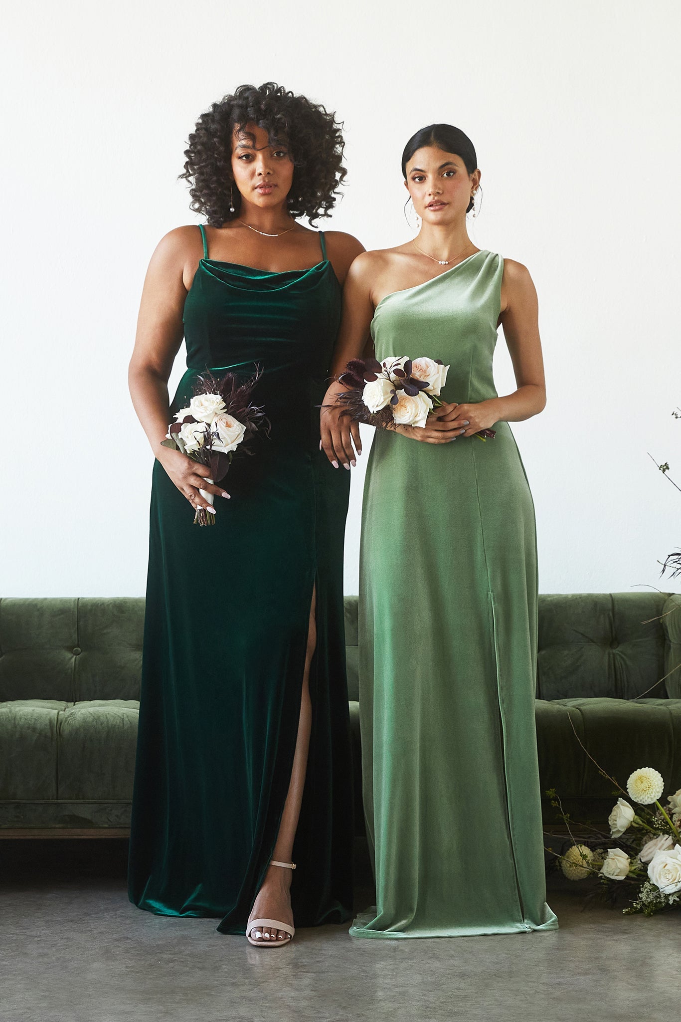 Emerald Velvet Bridesmaid Dress with Cowl Neck & Slit