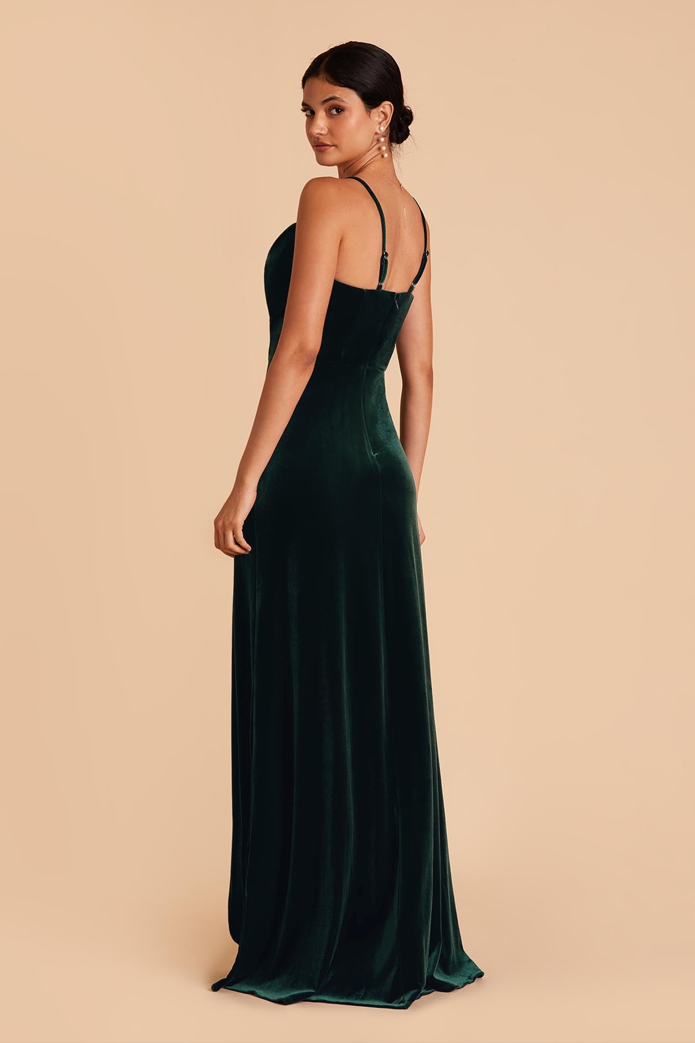 Emerald Velvet Bridesmaid Dress with Cowl Neck & Slit