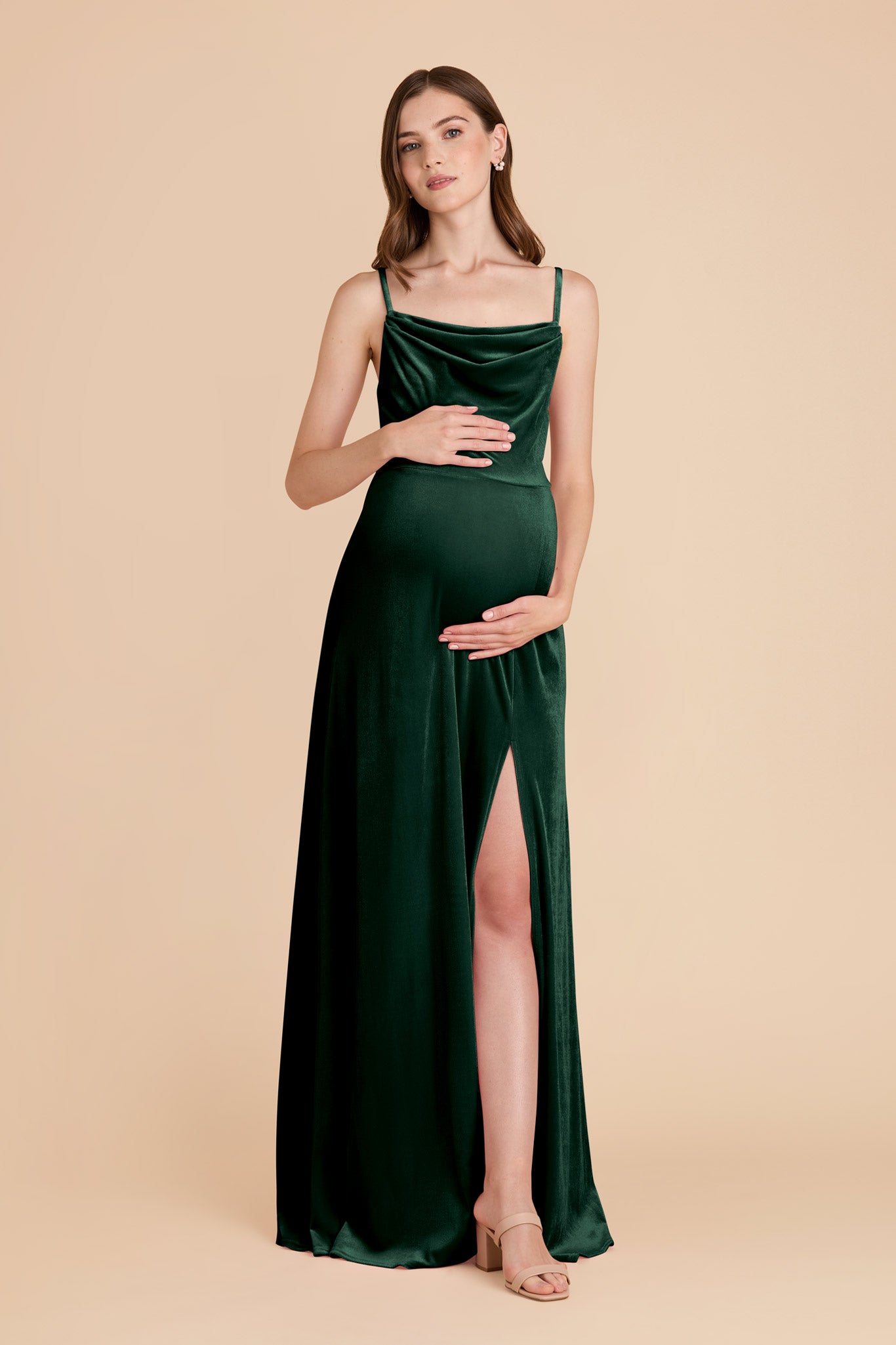 Emerald Velvet Bridesmaid Dress with Cowl Neck & Slit
