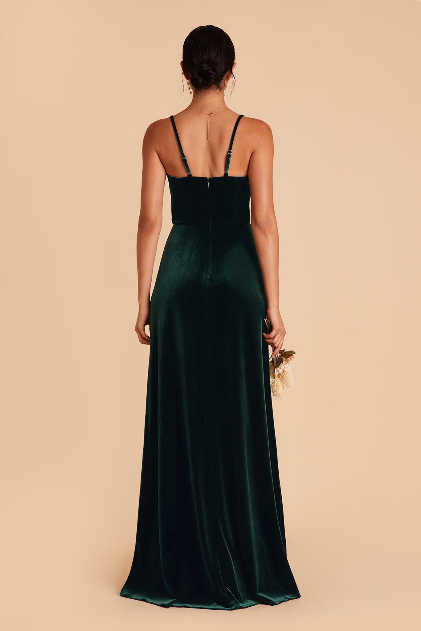 Emerald Velvet Bridesmaid Dress with Cowl Neck & Slit