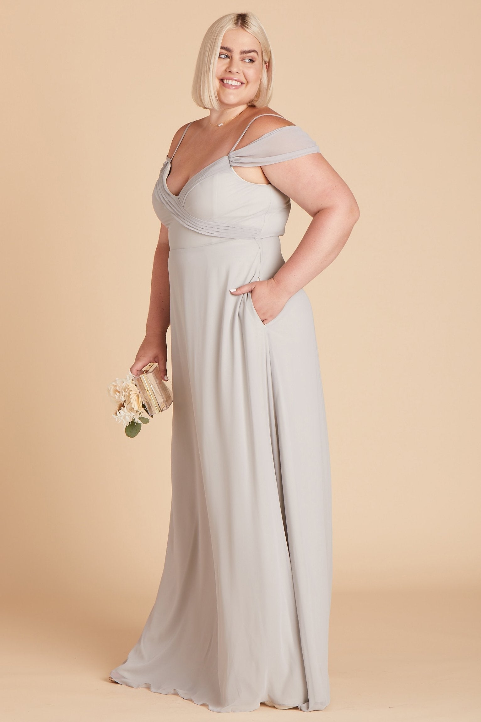 Off-the-Shoulder Convertible Dress with Pockets | Spence Dove Gray