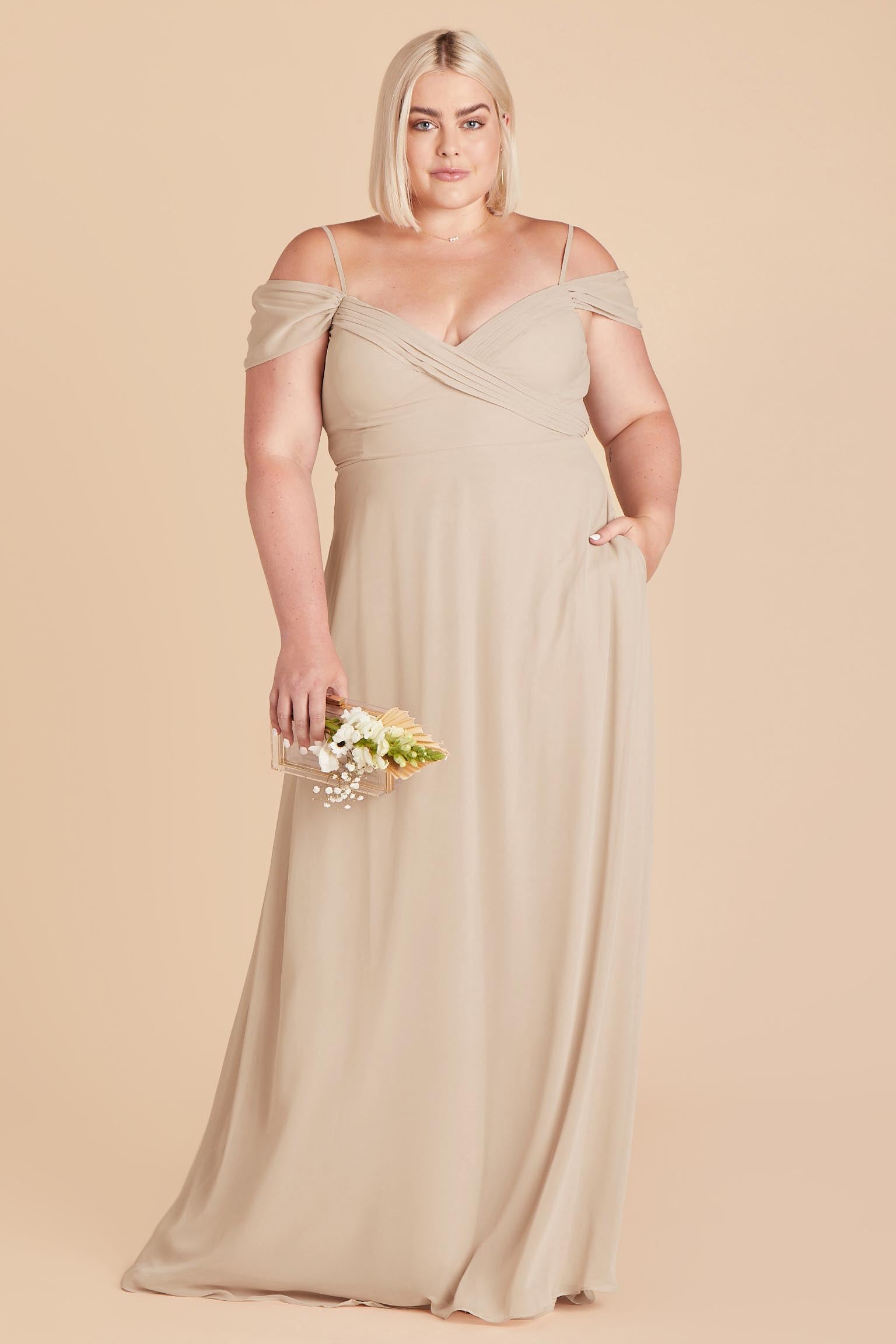 Convertible Off-the-Shoulder Dress with Pockets | Spence Champagne