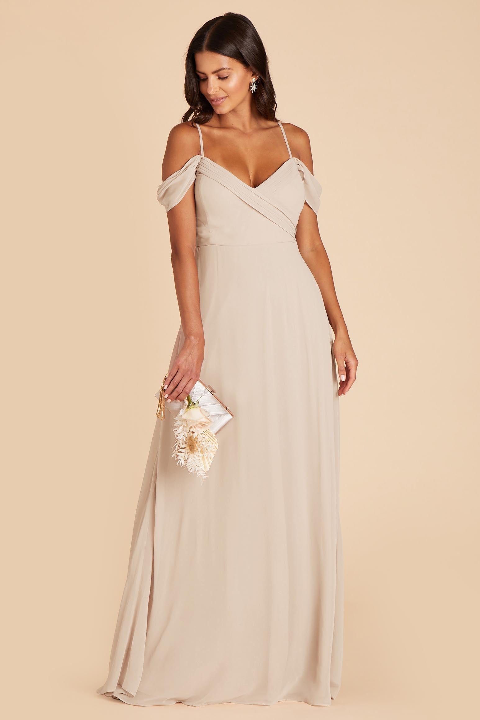 Convertible Off-the-Shoulder Dress with Pockets | Spence Champagne