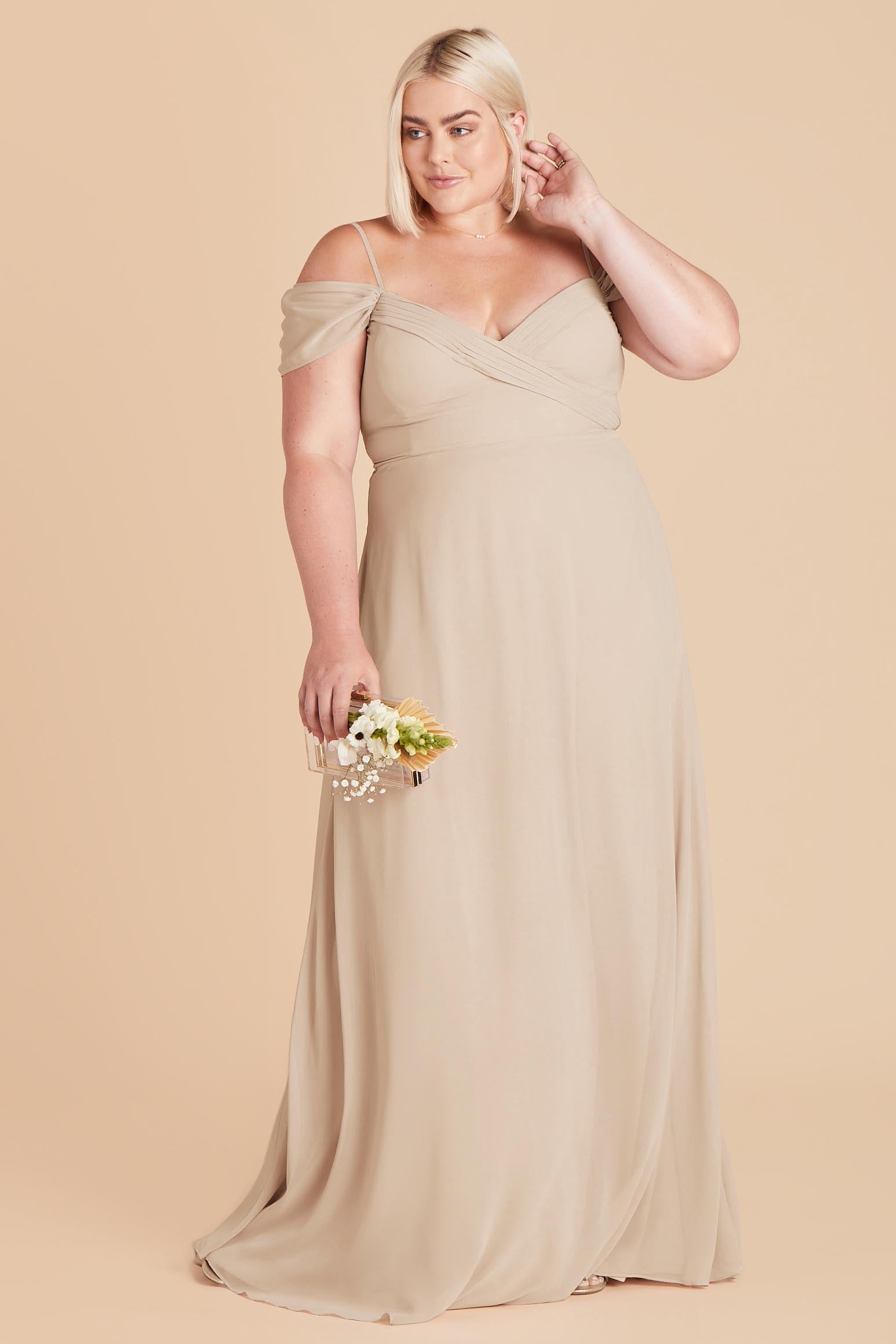 Convertible Off-the-Shoulder Dress with Pockets | Spence Champagne
