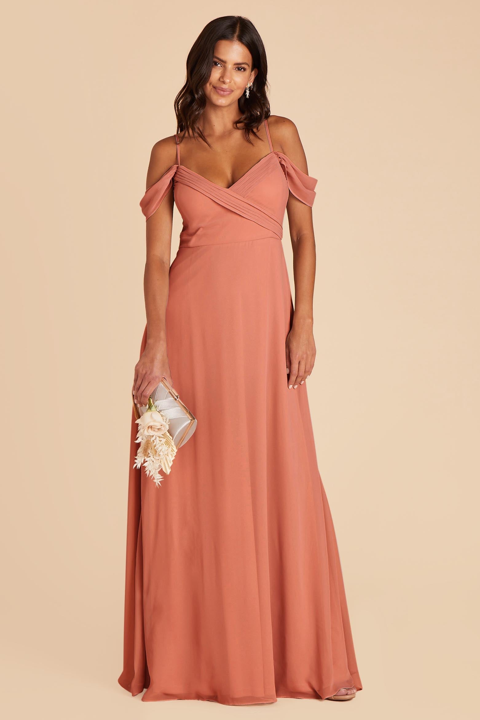 Off-the-Shoulder Convertible Dress with Pockets | Spence Terracotta