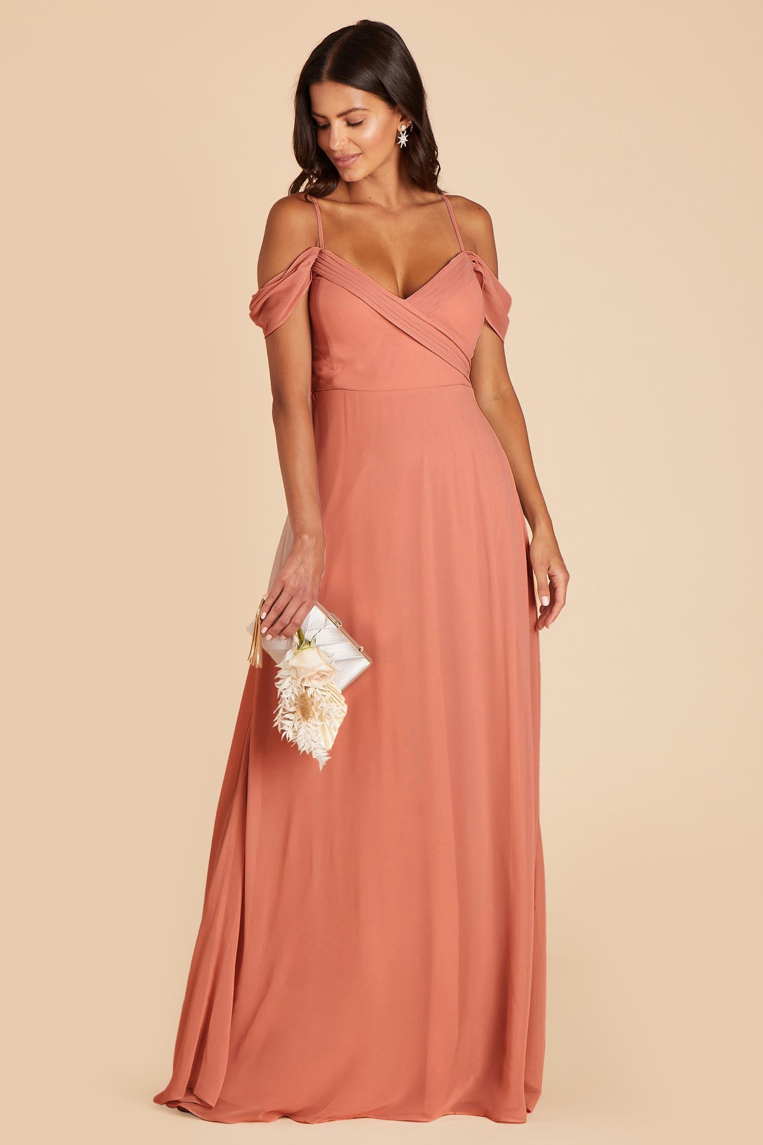 Off-the-Shoulder Convertible Dress with Pockets | Spence Terracotta