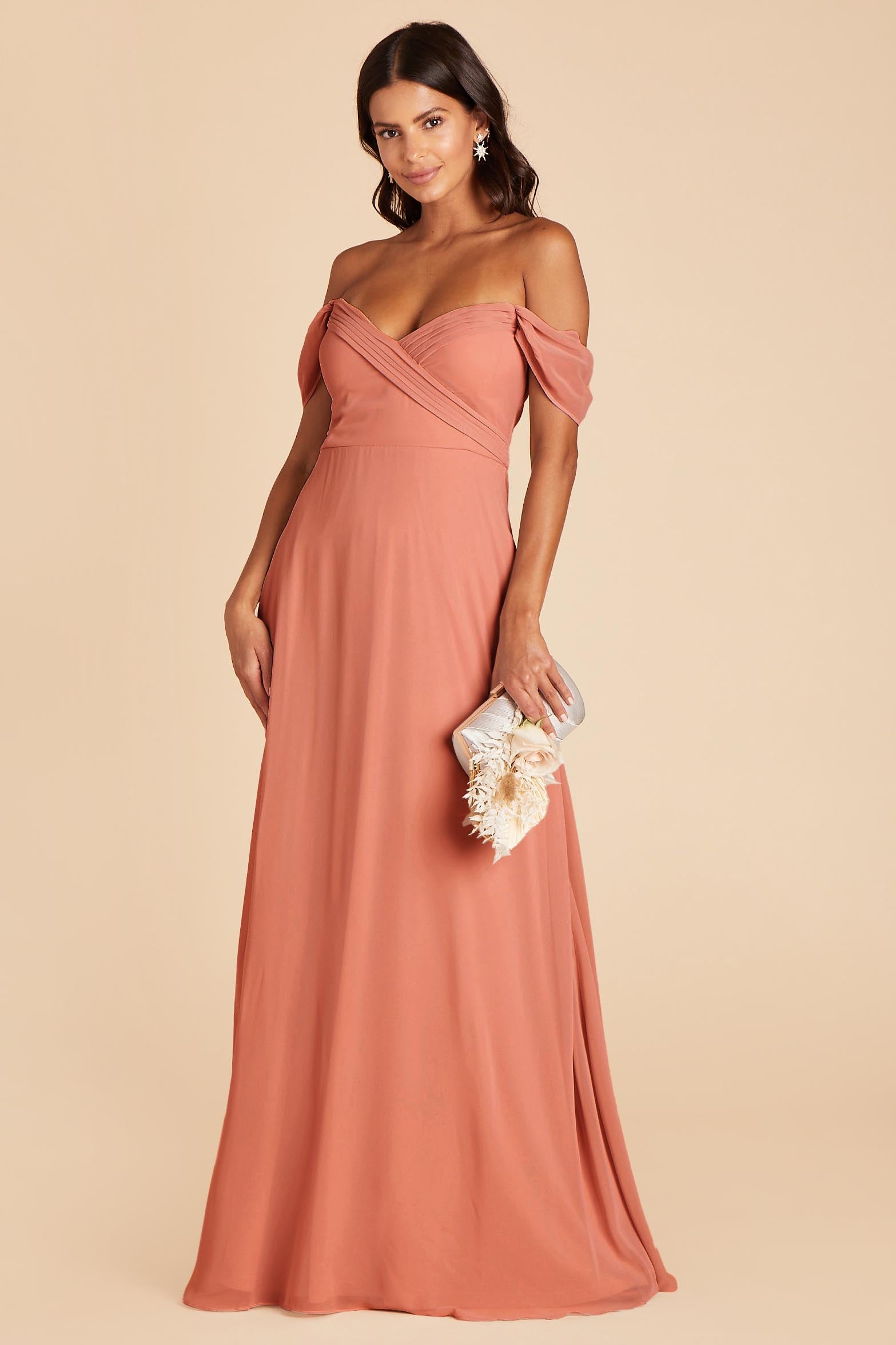 Off-the-Shoulder Convertible Dress with Pockets | Spence Terracotta