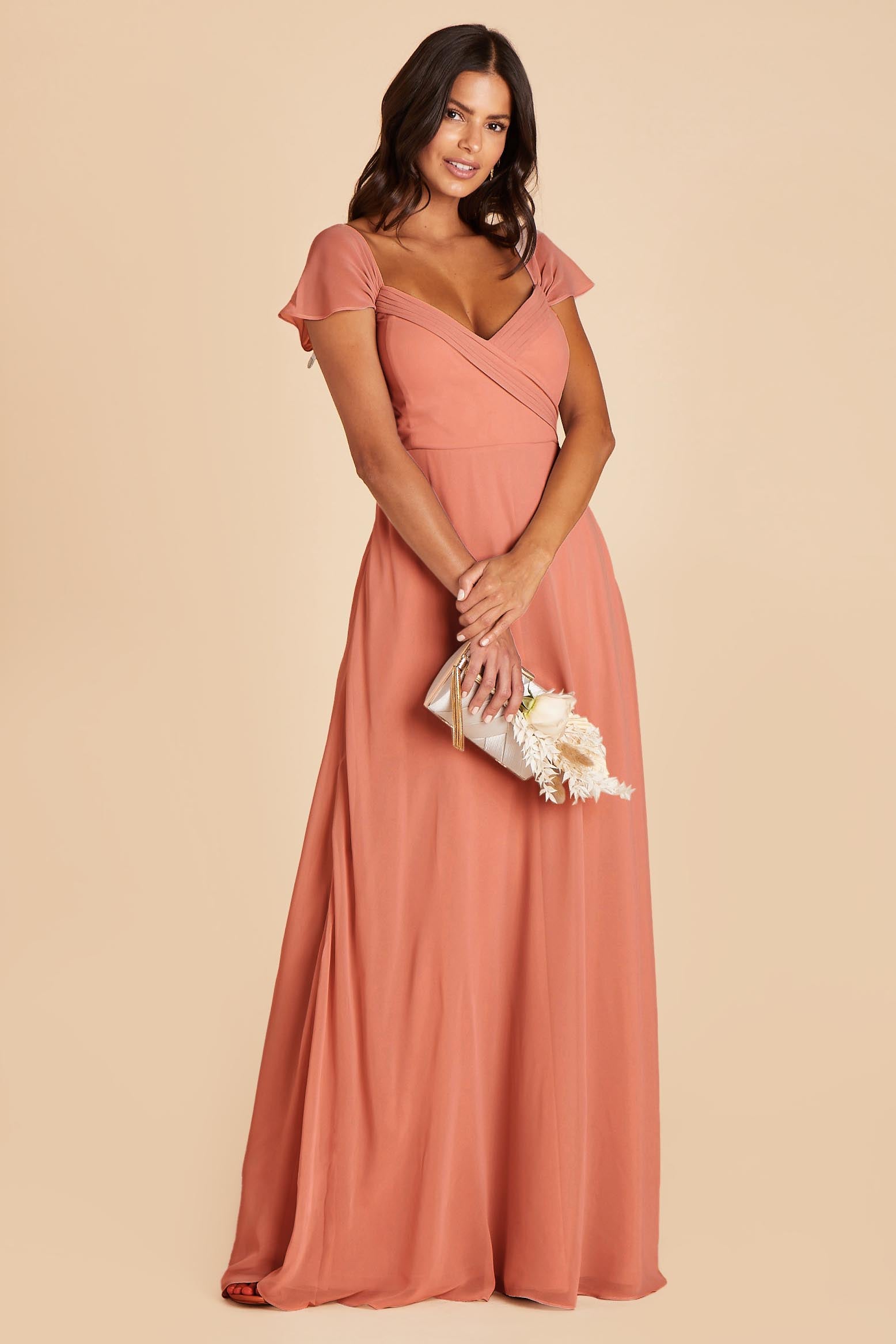 Off-the-Shoulder Convertible Dress with Pockets | Spence Terracotta