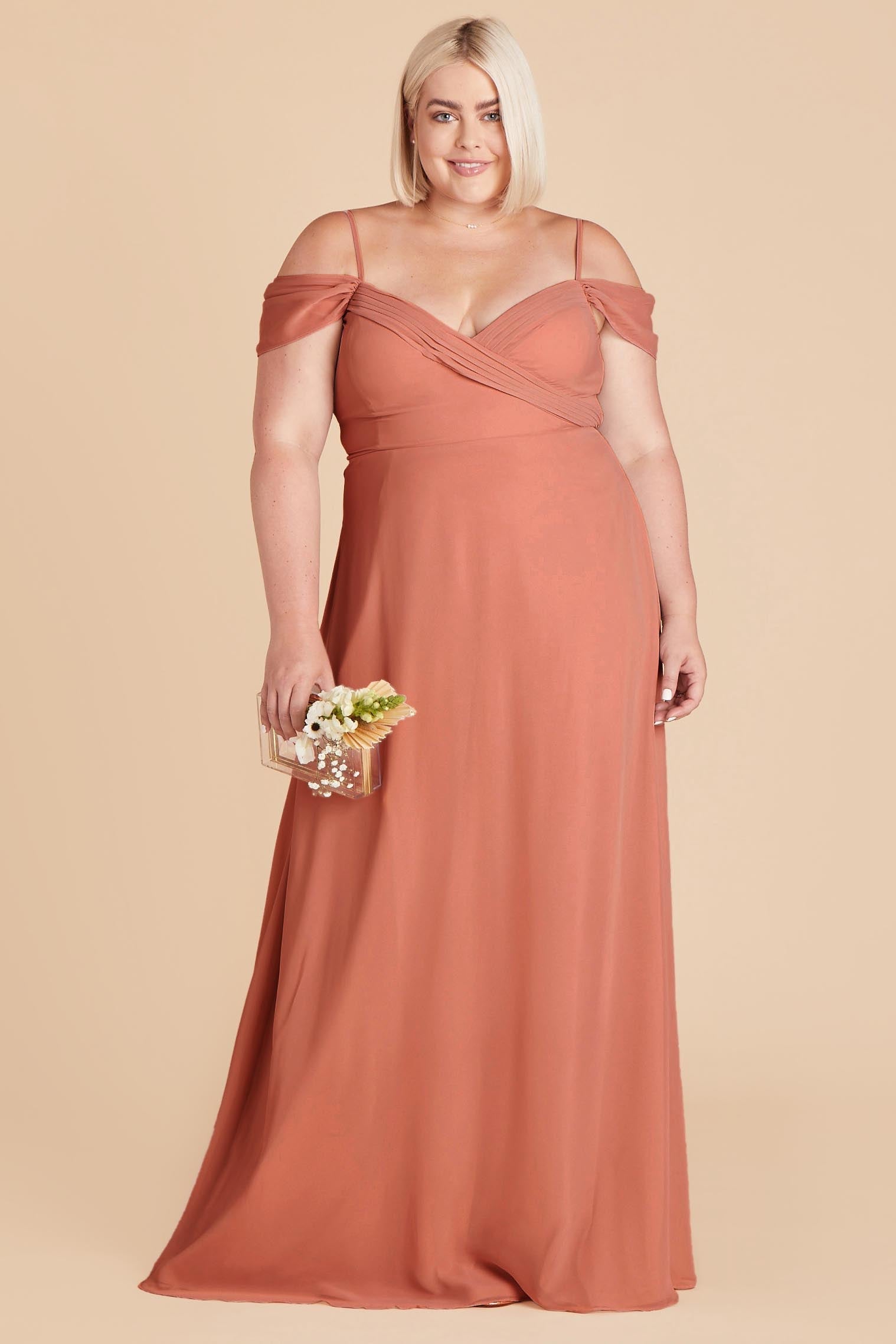 Off-the-Shoulder Convertible Dress with Pockets | Spence Terracotta