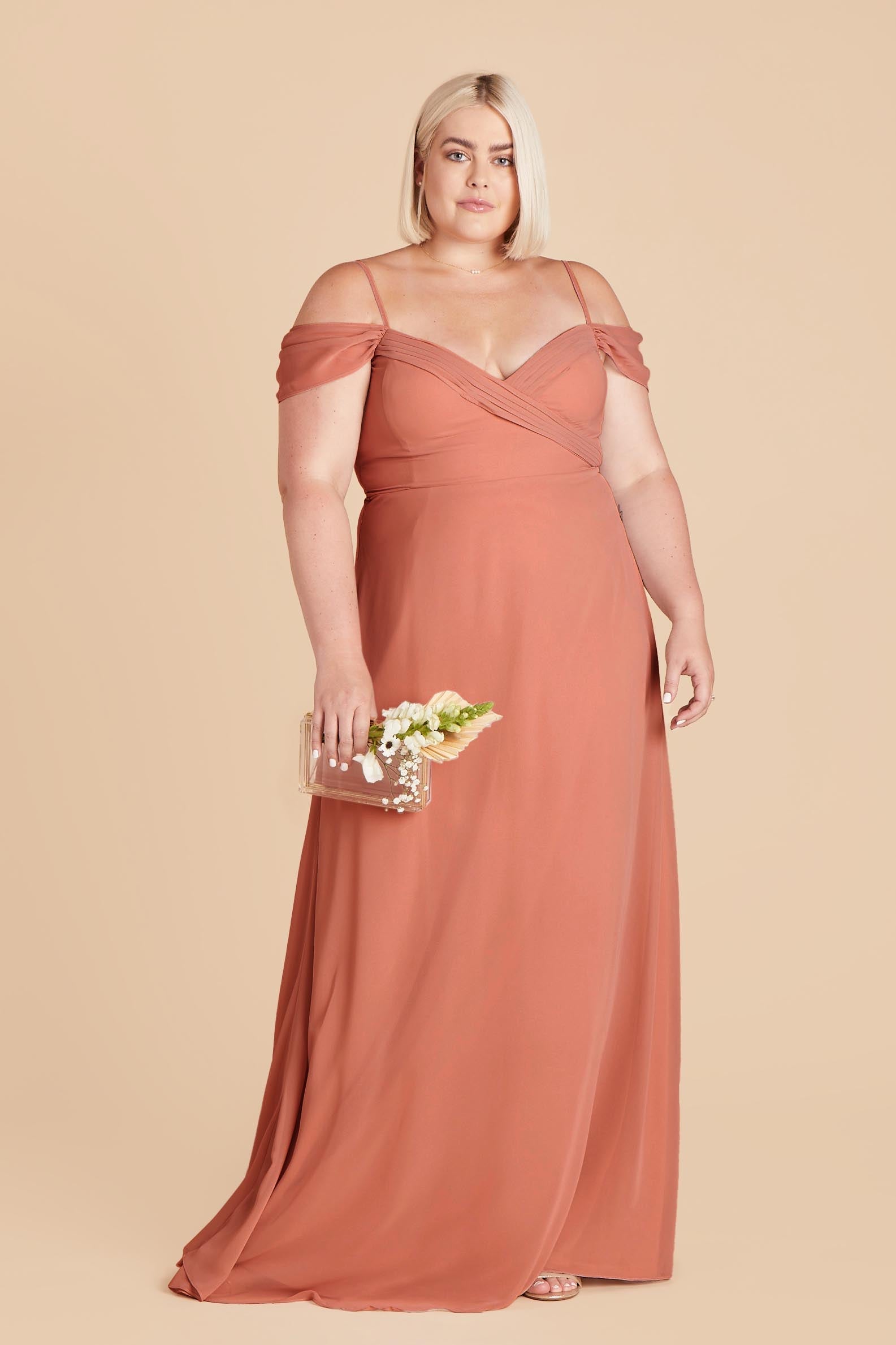 Off-the-Shoulder Convertible Dress with Pockets | Spence Terracotta