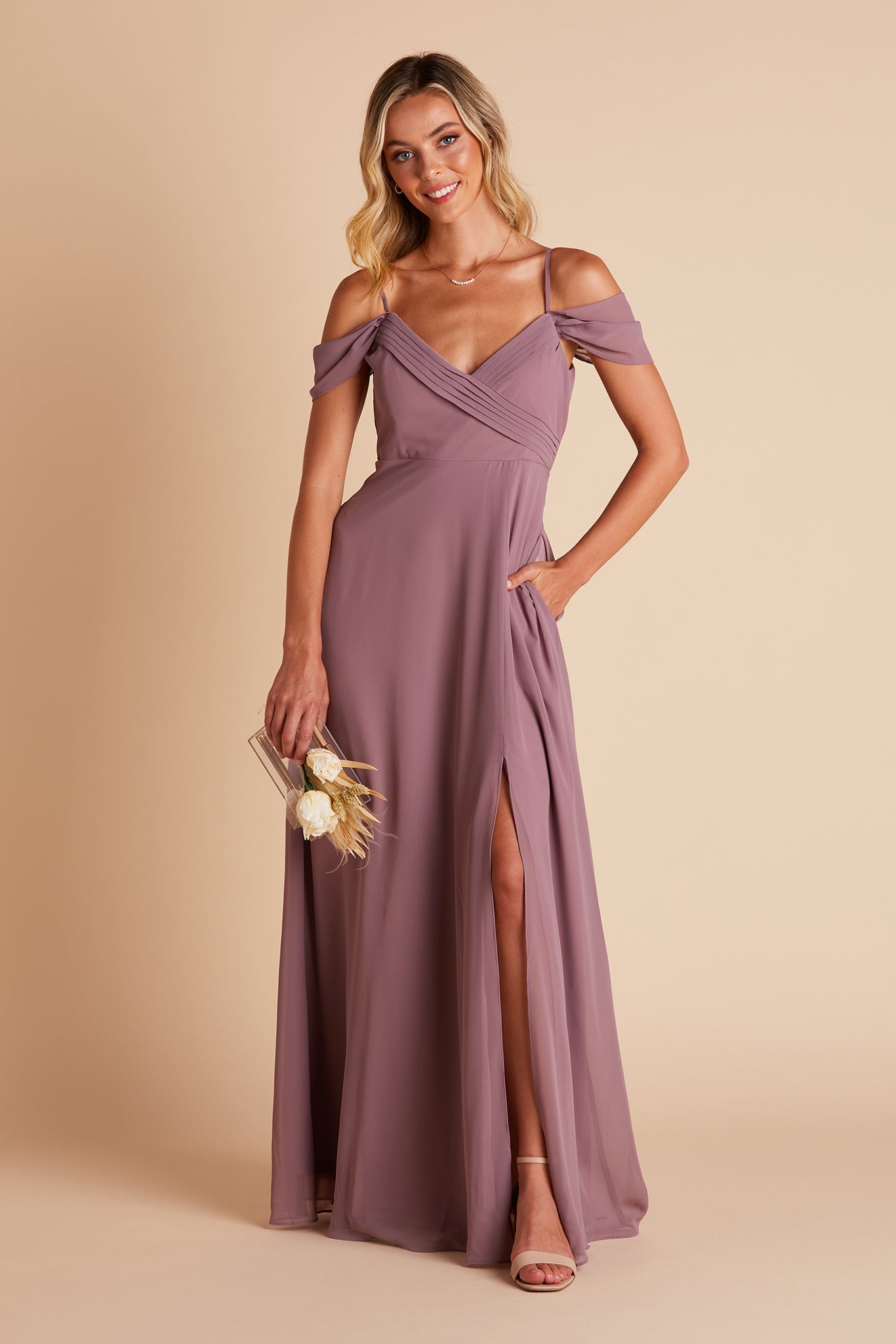 Off-the-Shoulder Convertible Dress with Pockets | Spence Dark Mauve