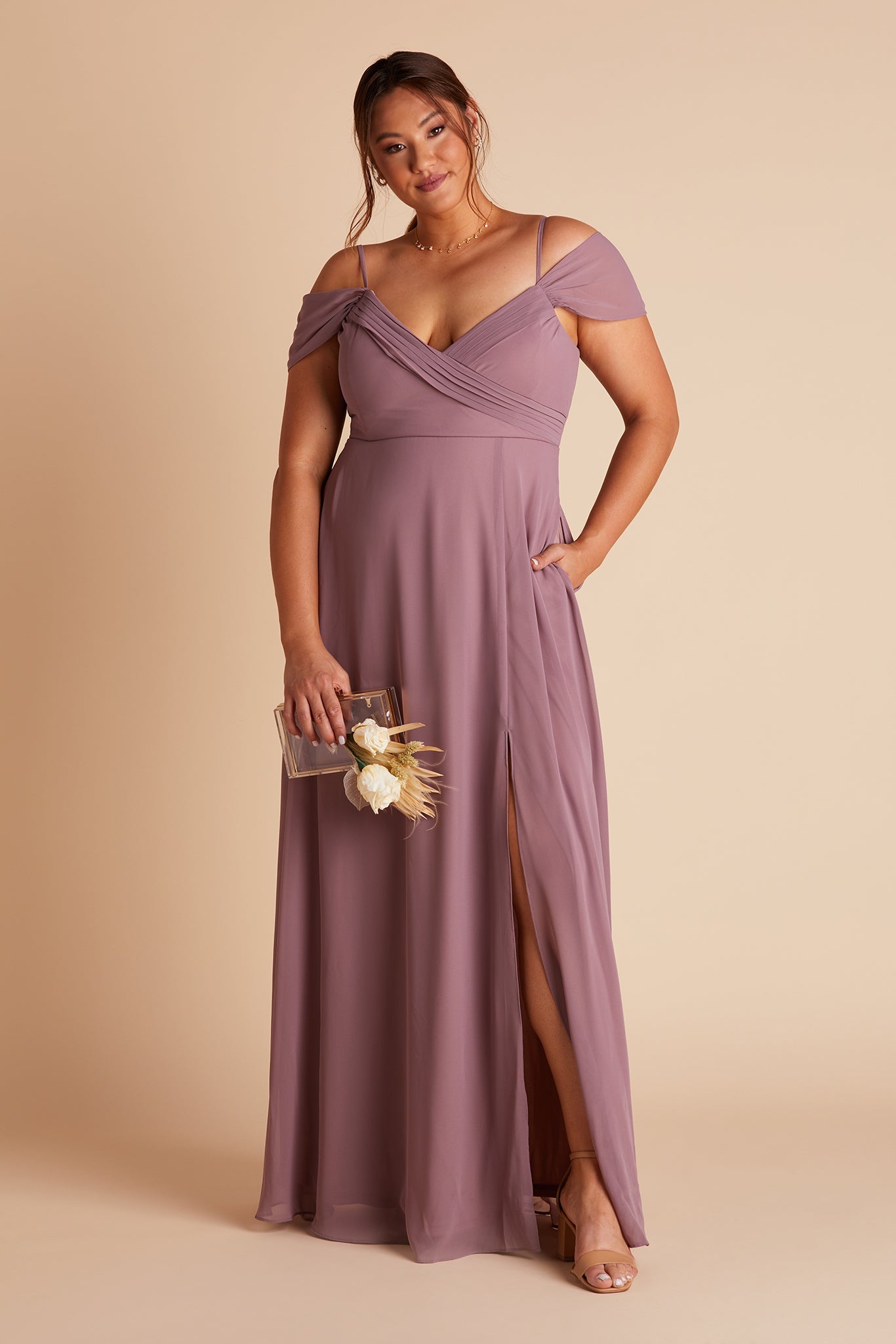 Off-the-Shoulder Convertible Dress with Pockets | Spence Dark Mauve